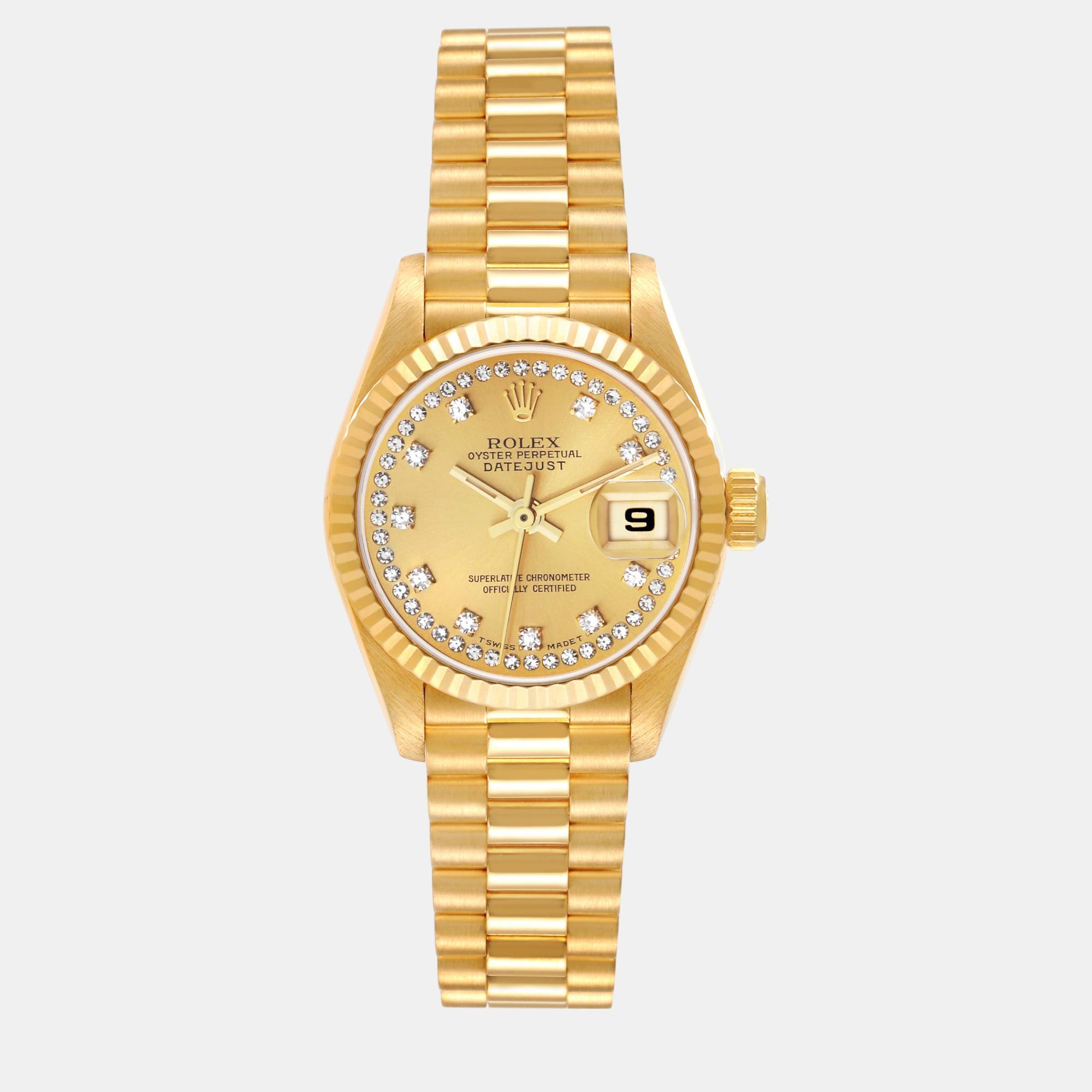 

Rolex Datejust President Yellow Gold Diamond Ladies Watch 26 mm