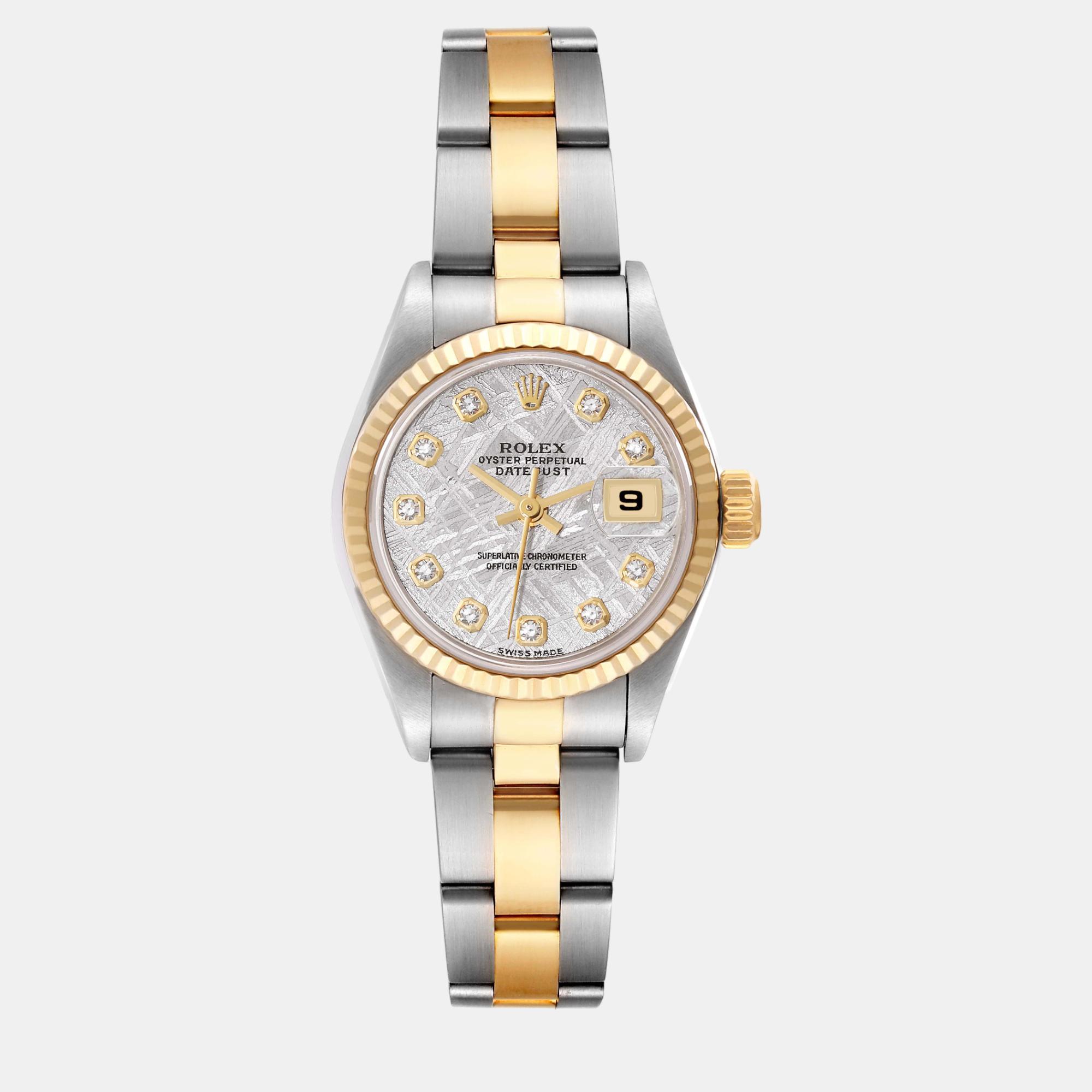 Pre-owned Rolex Datejust Steel Yellow Gold Meteorite Diamond Dial Ladies Watch 26 Mm In Grey