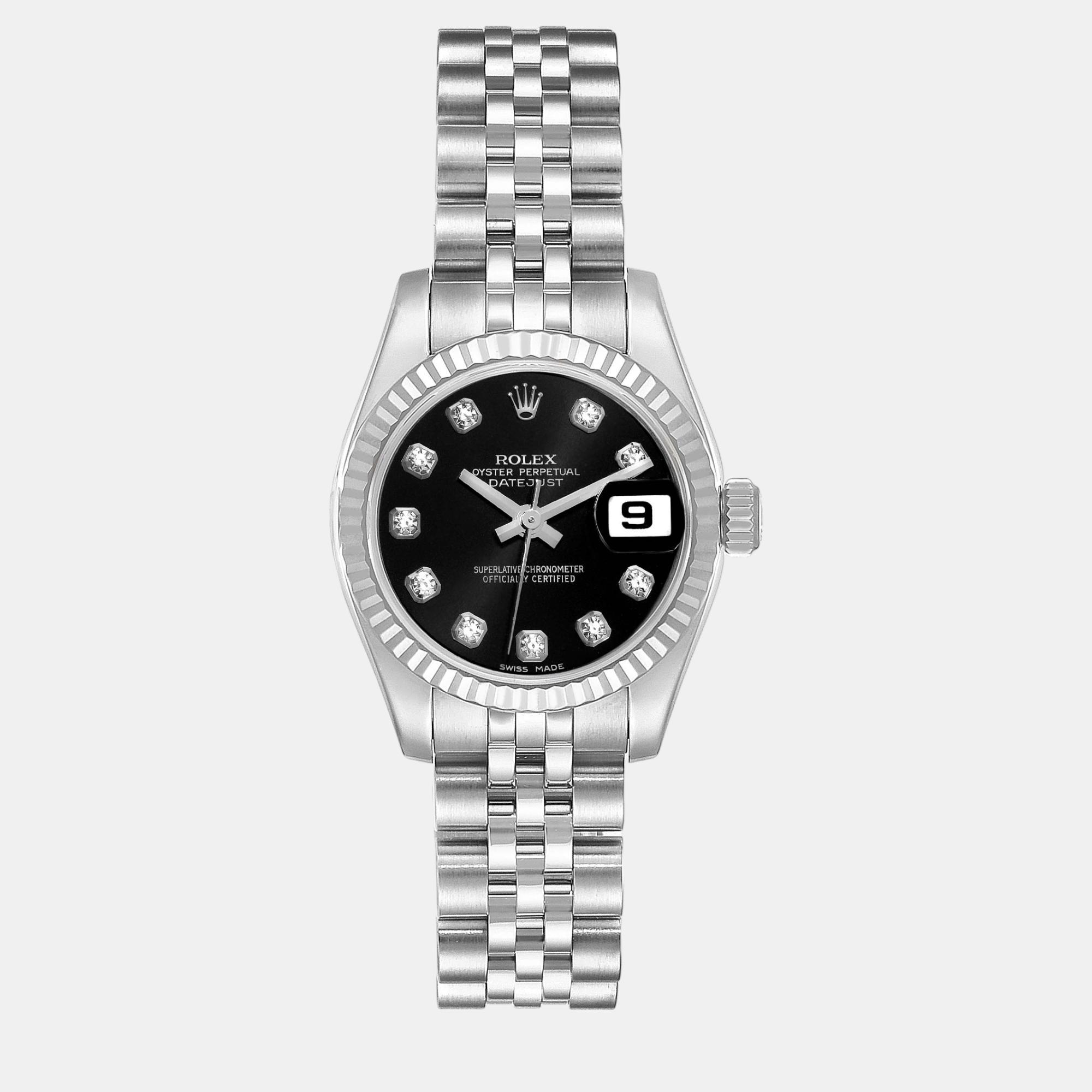 

Rolex Datejust Steel White Gold Black Diamond Dial Ladies Watch 26 mm