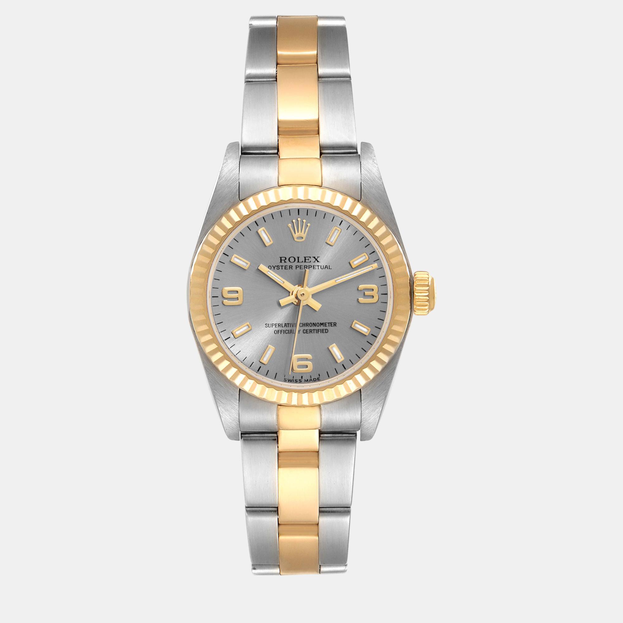 

Rolex Oyster Perpetual Slate Dial Steel Yellow Gold Ladies Watch 24 mm, Grey