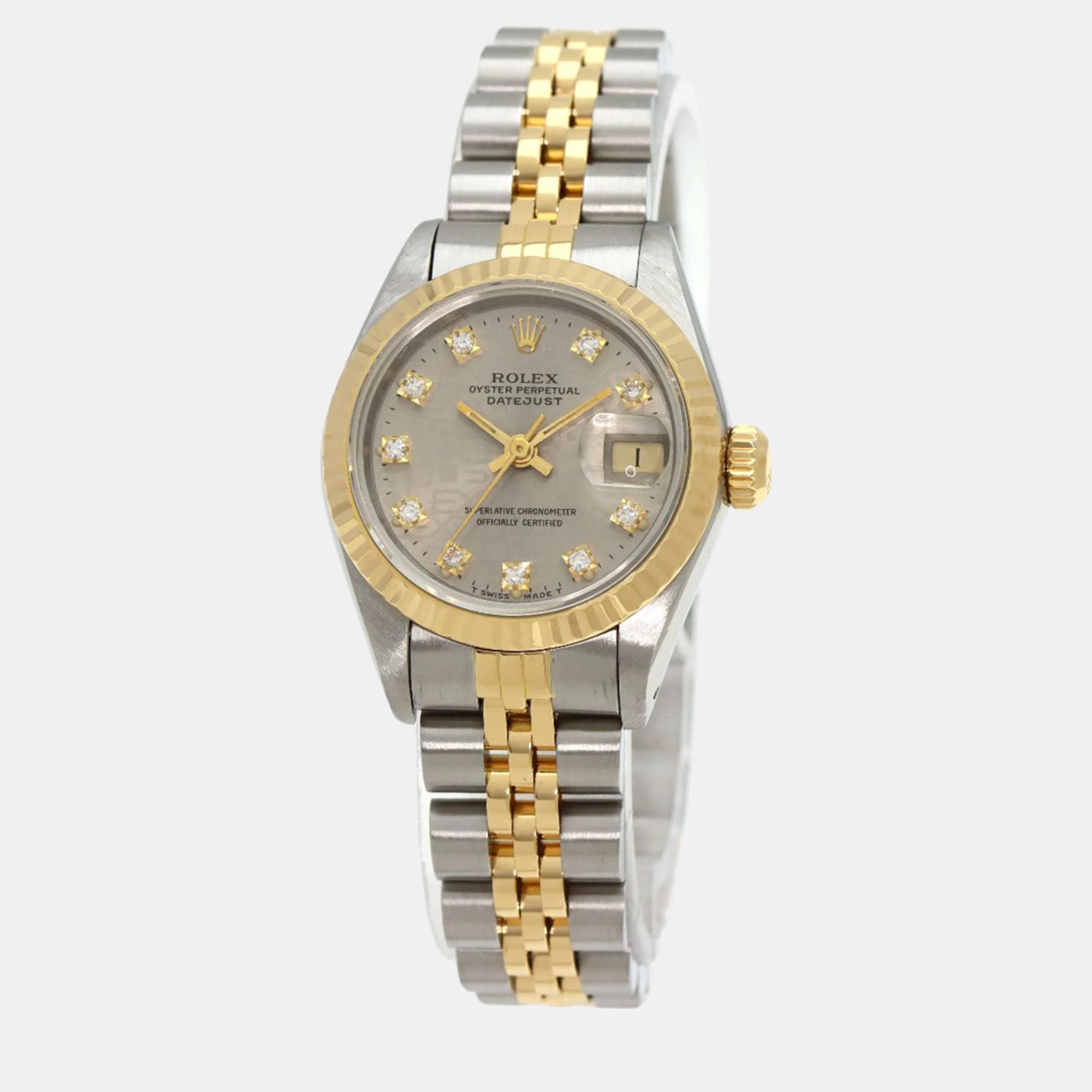 

Rolex Grey 18k Yellow Gold Stainless Steel, Diamond Datejust 69173 Automatic Women's Wristwatch 26 mm