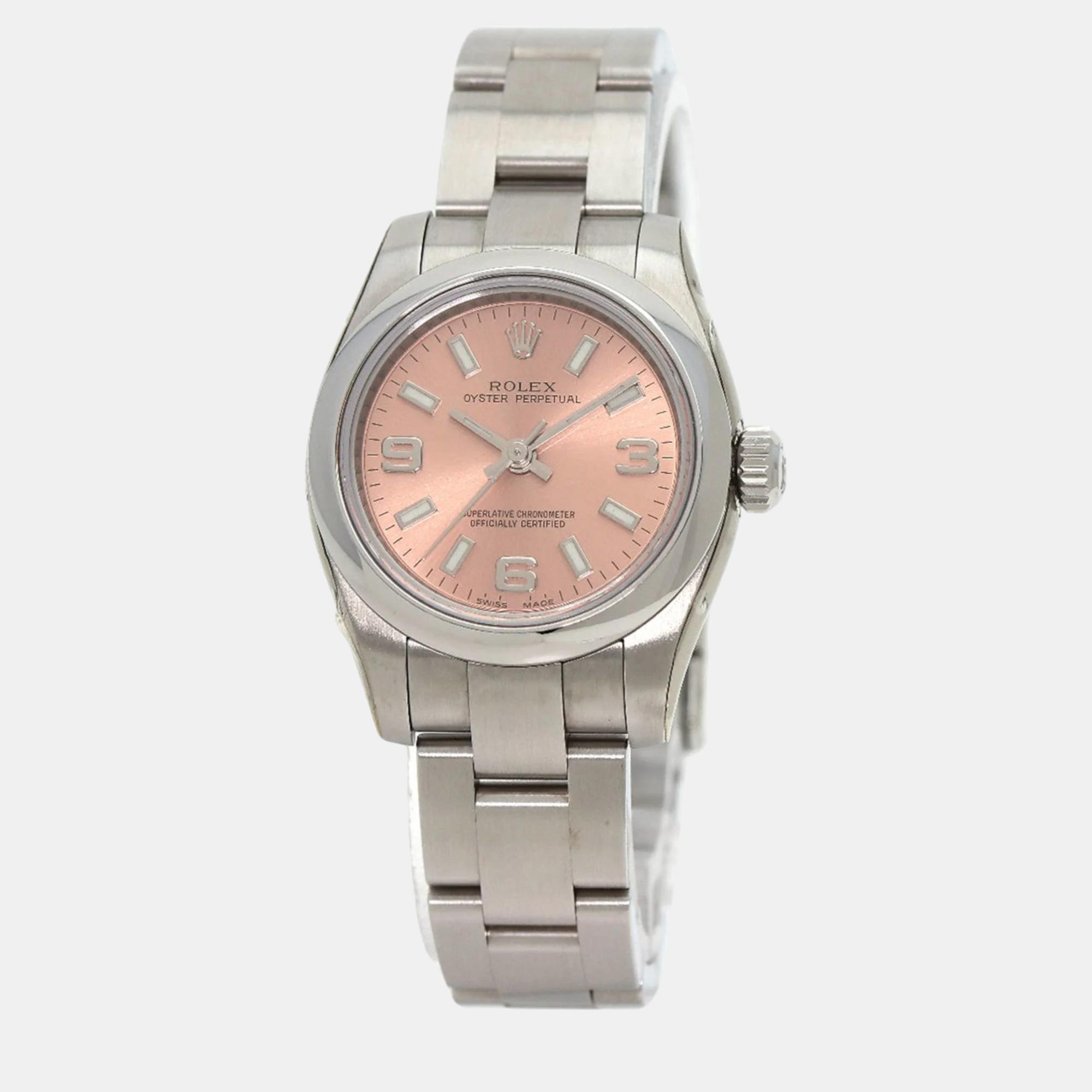 

Rolex Pink Stainless Steel Oyster Perpetual 176200 Automatic Women's Wristwatch 26 mm