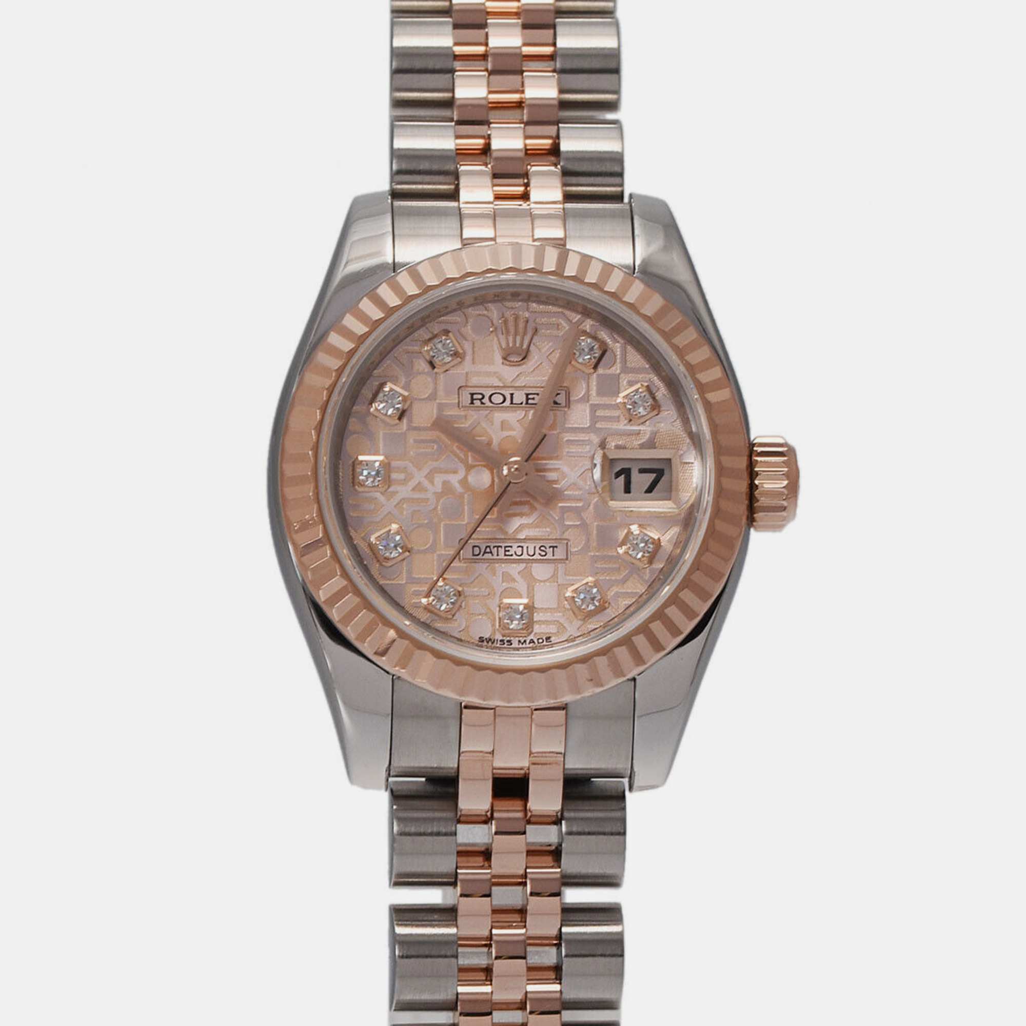 

Rolex Pink 18k Rose Gold Diamond Stainless Steel Datejust Automatic Women's Wristwatch 26 mm