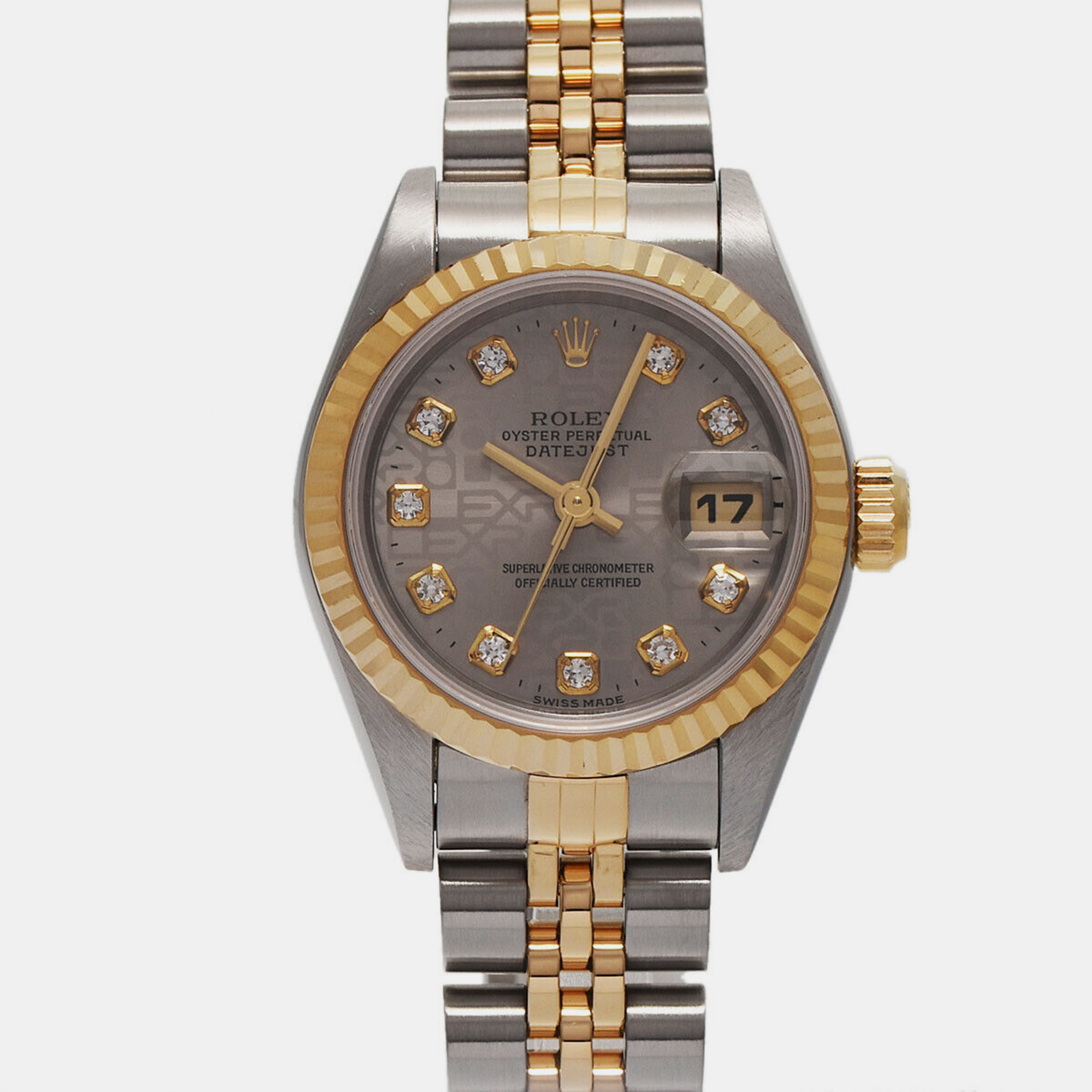 

Rolex Grey 18k Yellow Gold Stainless Steel Diamond Datejust Automatic Women's Wristwatch 26 mm