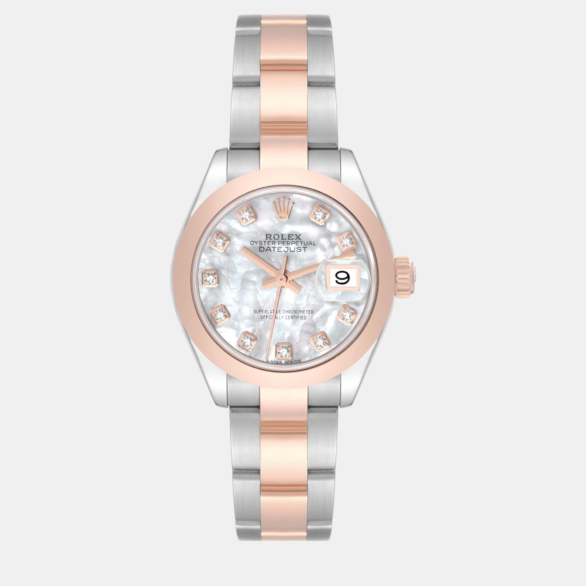 

Rolex Datejust Steel Rose Gold Mother Of Pearl Diamond Ladies Watch 28 mm, White