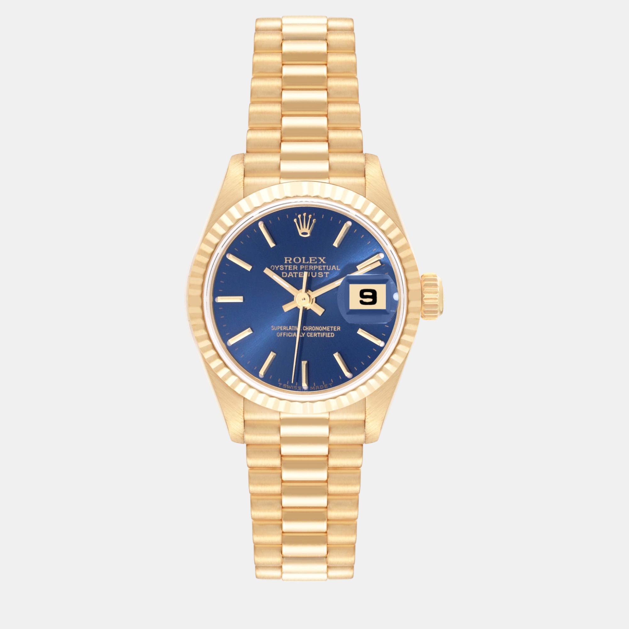 

Rolex President Datejust Yellow Gold Blue Dial Ladies Watch 26 mm