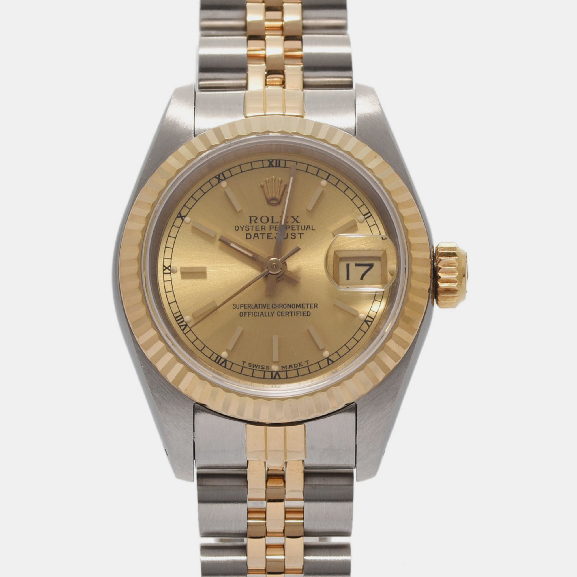 

Rolex Champagne 18k Yellow Gold Stainless Steel Datejust 69173 Automatic Women's Wristwatch 26 mm
