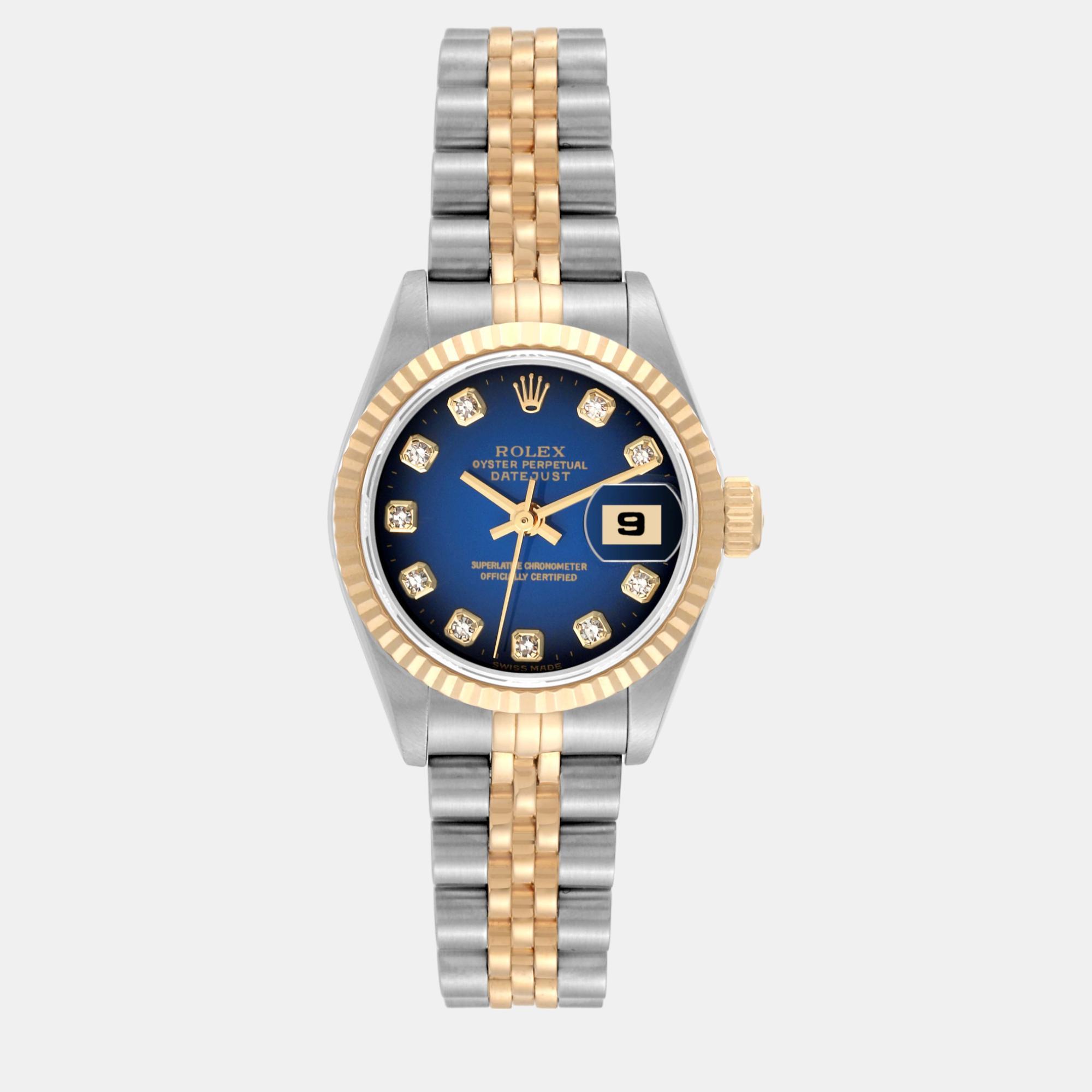 

Rolex Datejust Vignette Diamond Dial Steel Yellow Gold Ladies Watch 26 mm, Blue