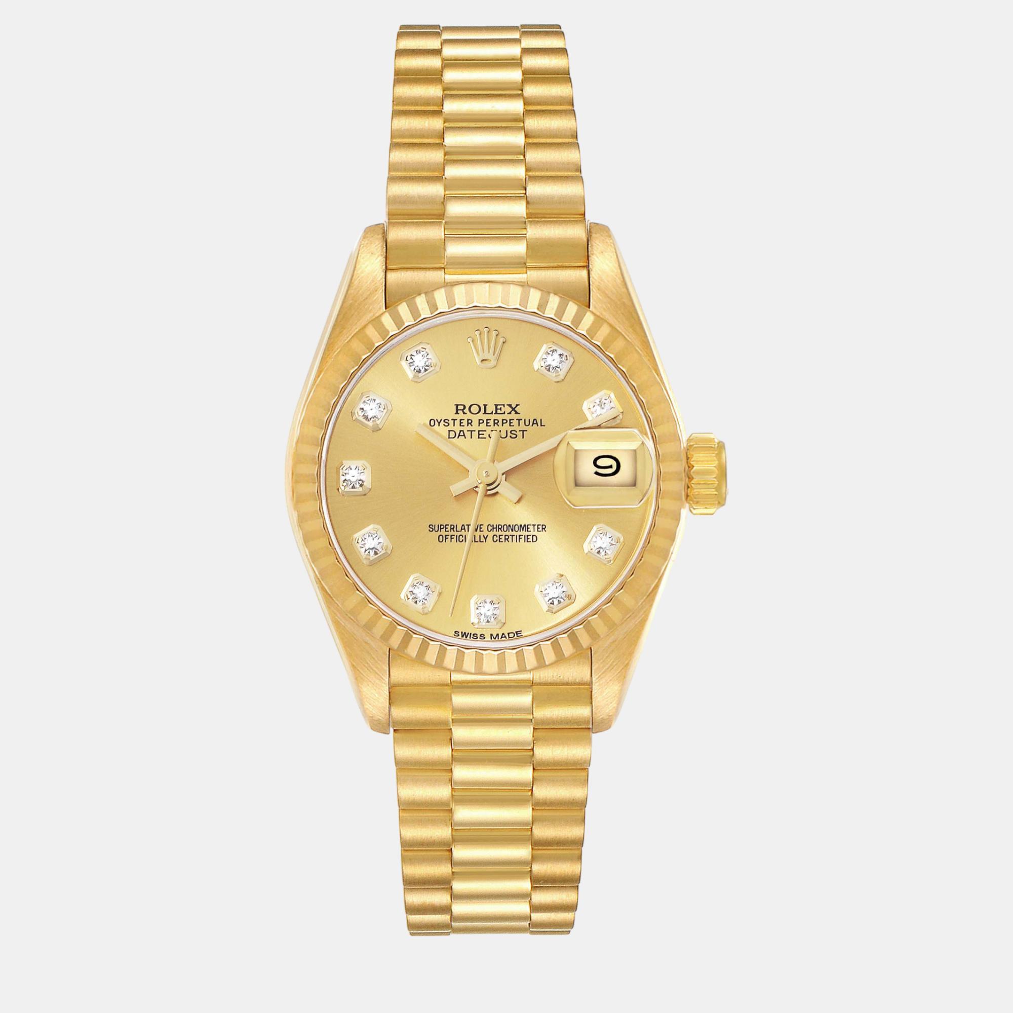 

Rolex Datejust President Diamond Dial Yellow Gold Ladies Watch 26 mm