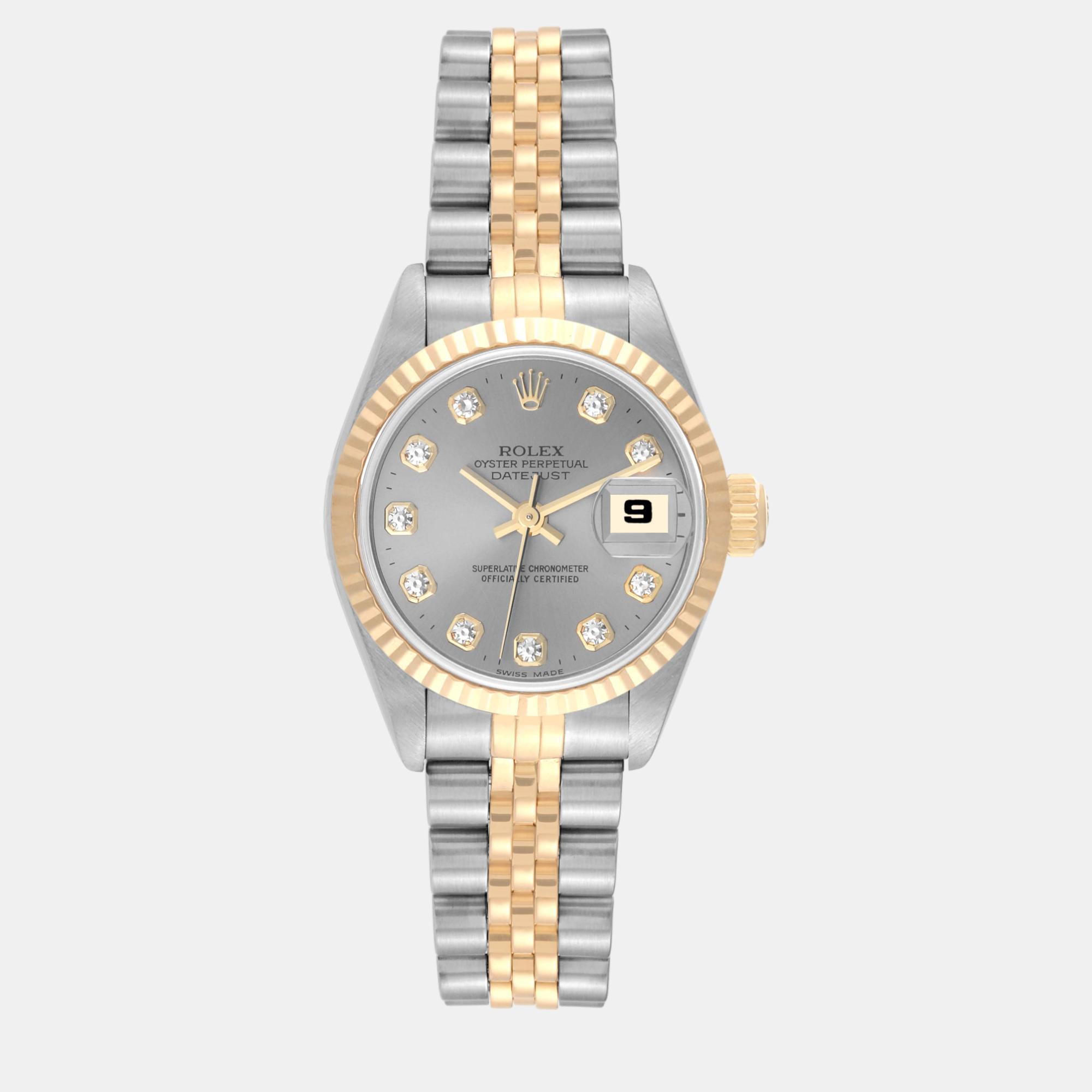 

Rolex Datejust Diamond Dial Steel Yellow Gold Ladies Watch 26 mm, Silver