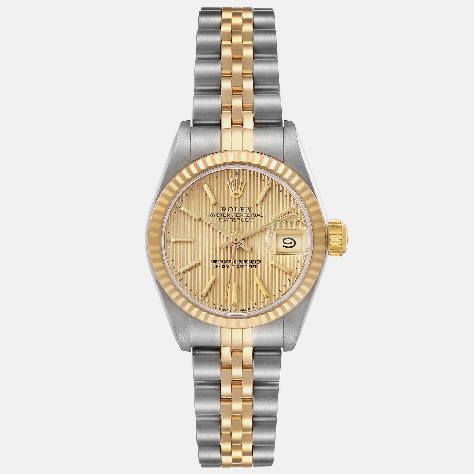 

Rolex Datejust Champagne Tapestry Dial Steel Yellow Gold Ladies Watch 26 mm
