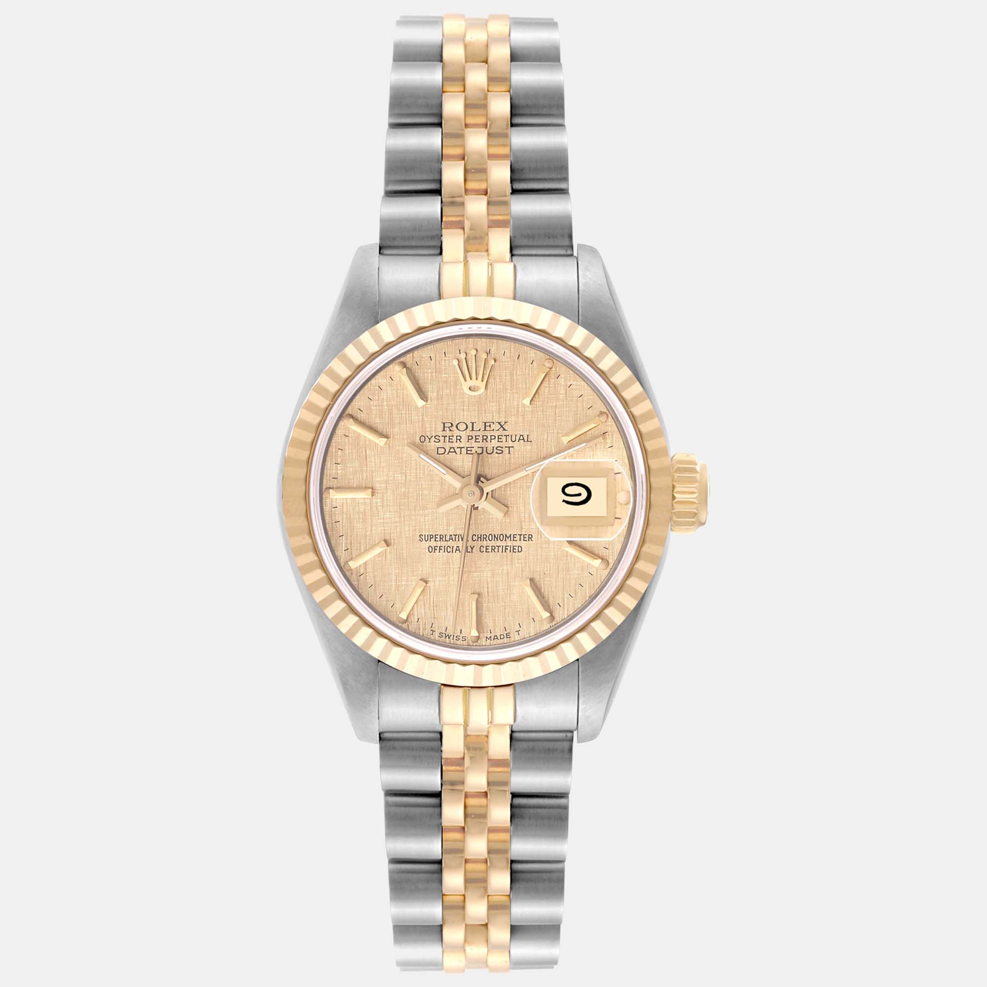

Rolex Datejust Champagne Linen Dial Steel Yellow Gold Ladies Watch 26 mm
