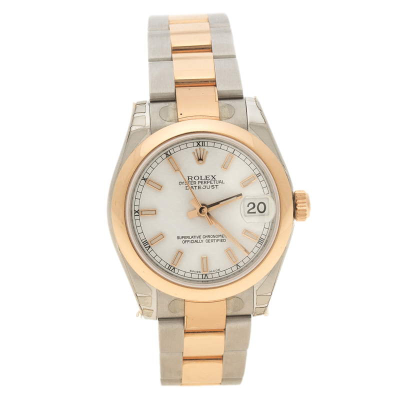 Pre Owned ساعة يد نسائية رولكس 178241 ديتجاست ذهب وردي عيار 18 & ستانلس ستيل بيضاء 31 مم