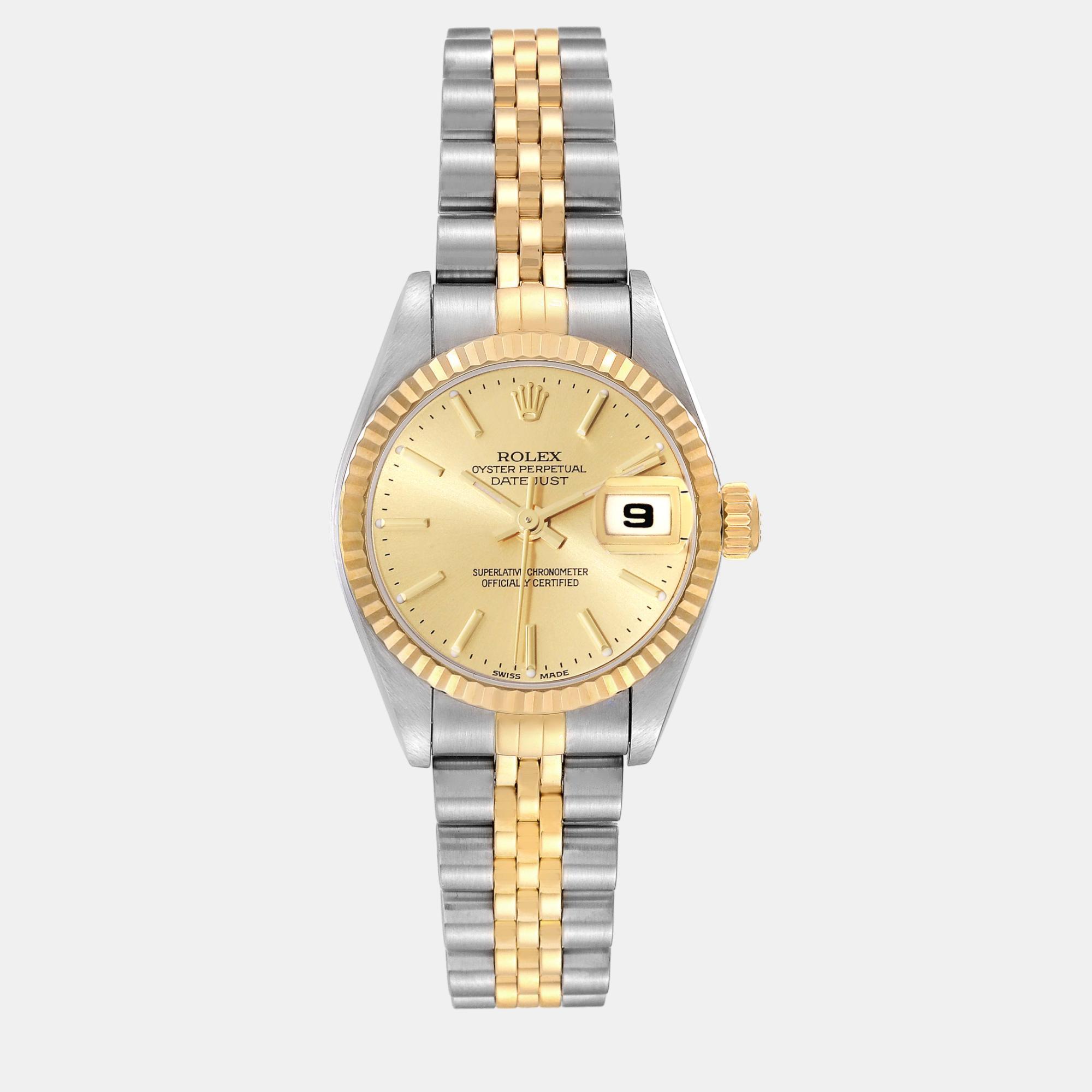 Pre-owned Rolex Datejust Steel Yellow Gold Champagne Dial Ladies Watch 26 Mm