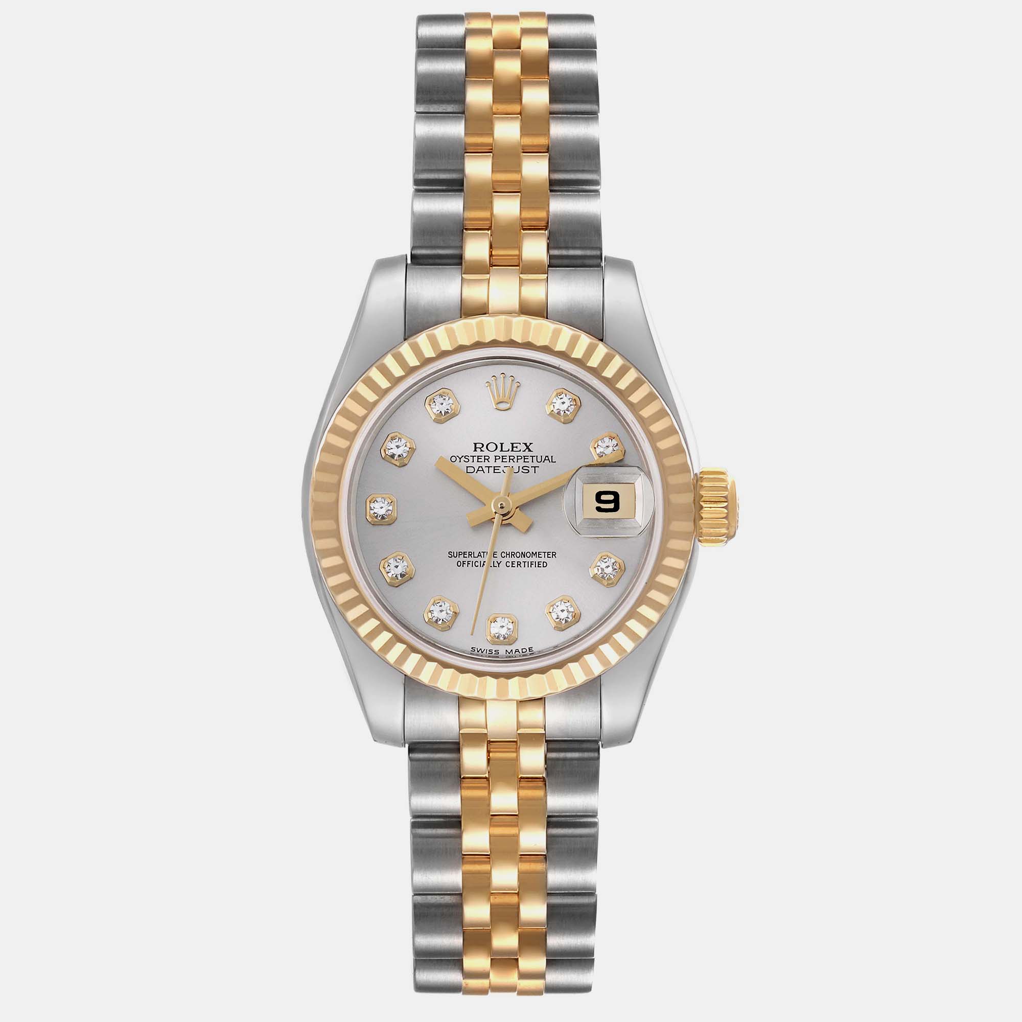 

Rolex Datejust Steel Yellow Gold Diamond Dial Ladies Watch 26 mm, Silver