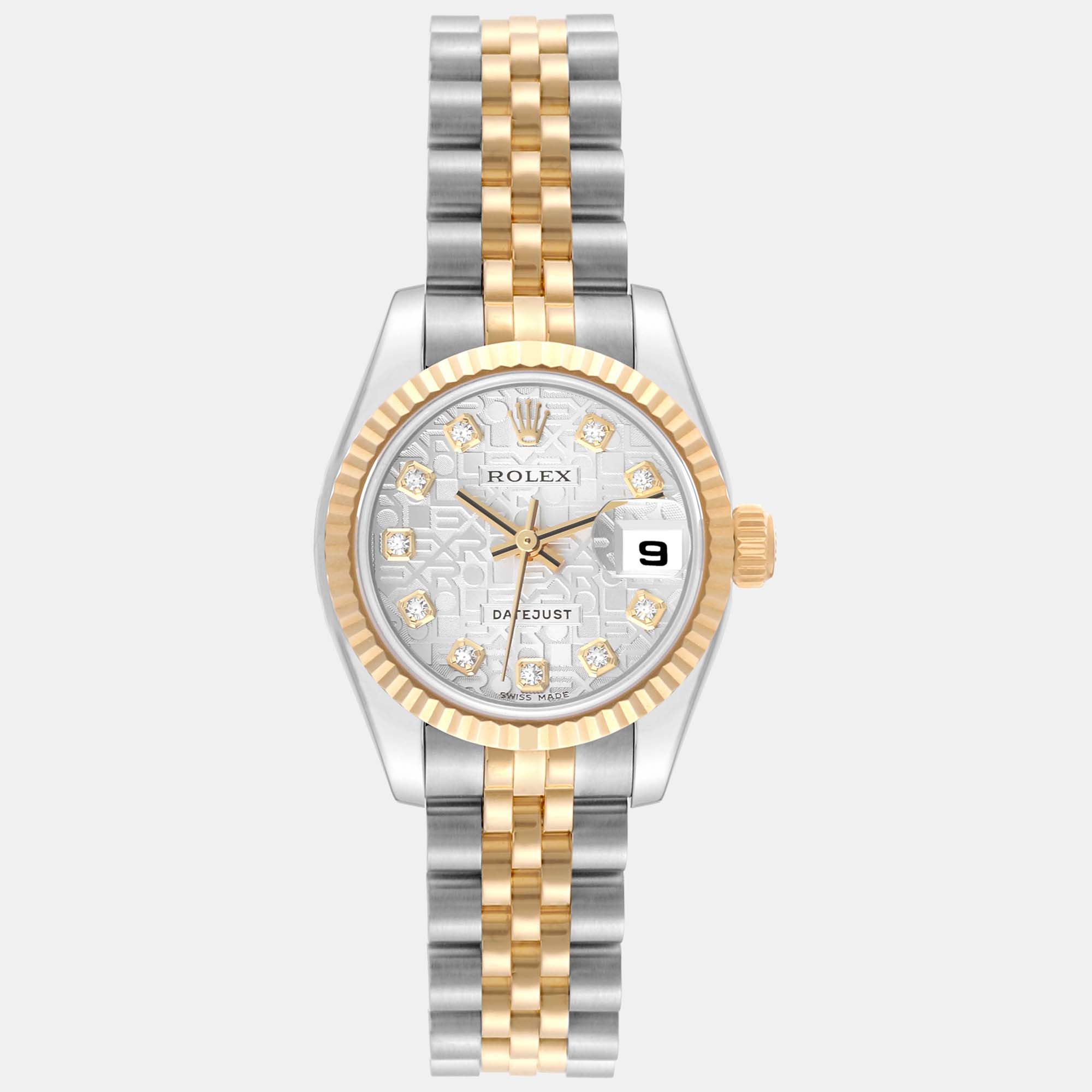 

Rolex Datejust Steel Yellow Gold Anniversary Diamond Dial Ladies Watch 26 mm, Silver