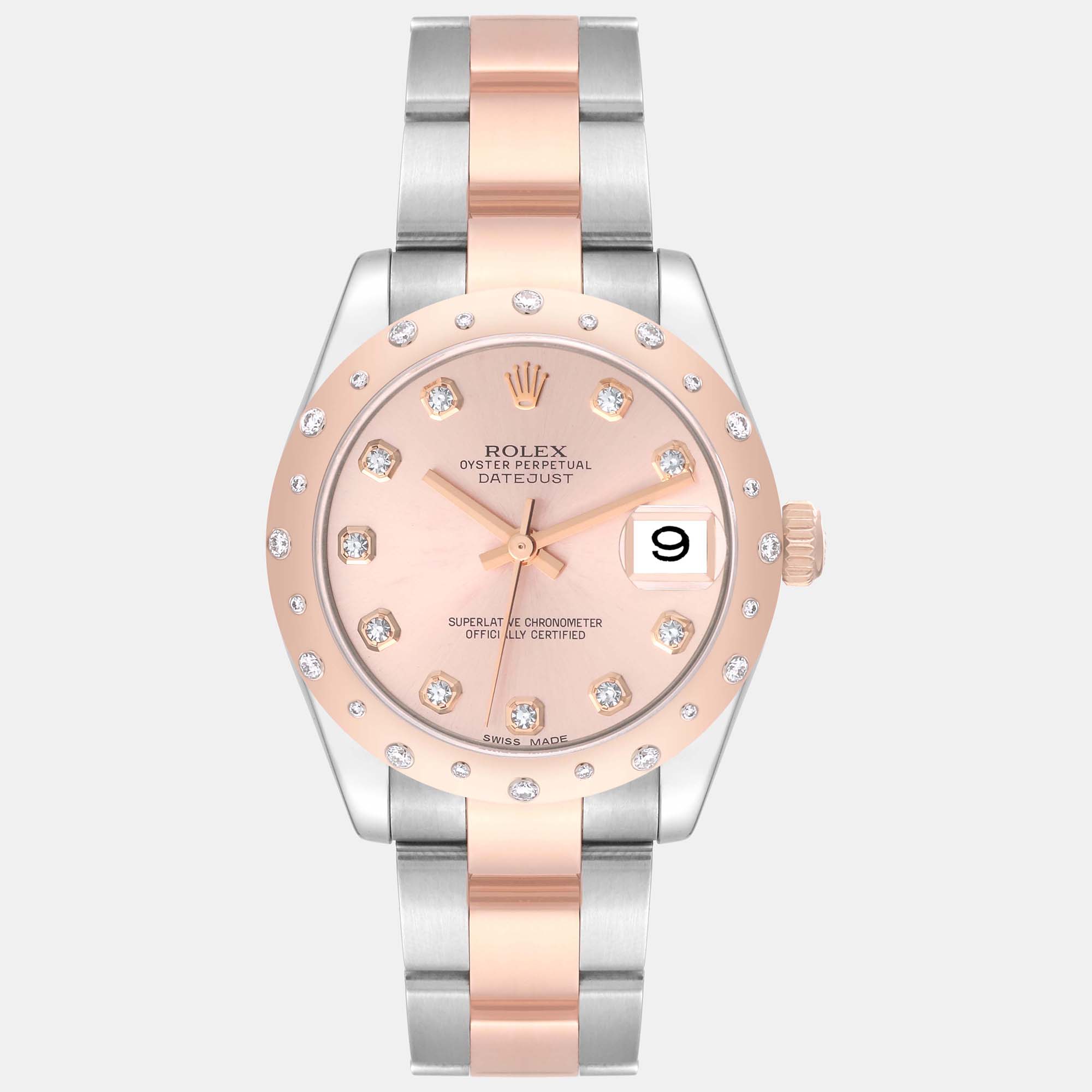 

Rolex Datejust Midsize Steel Rose Gold Diamond Ladies Watch 31 mm, Pink