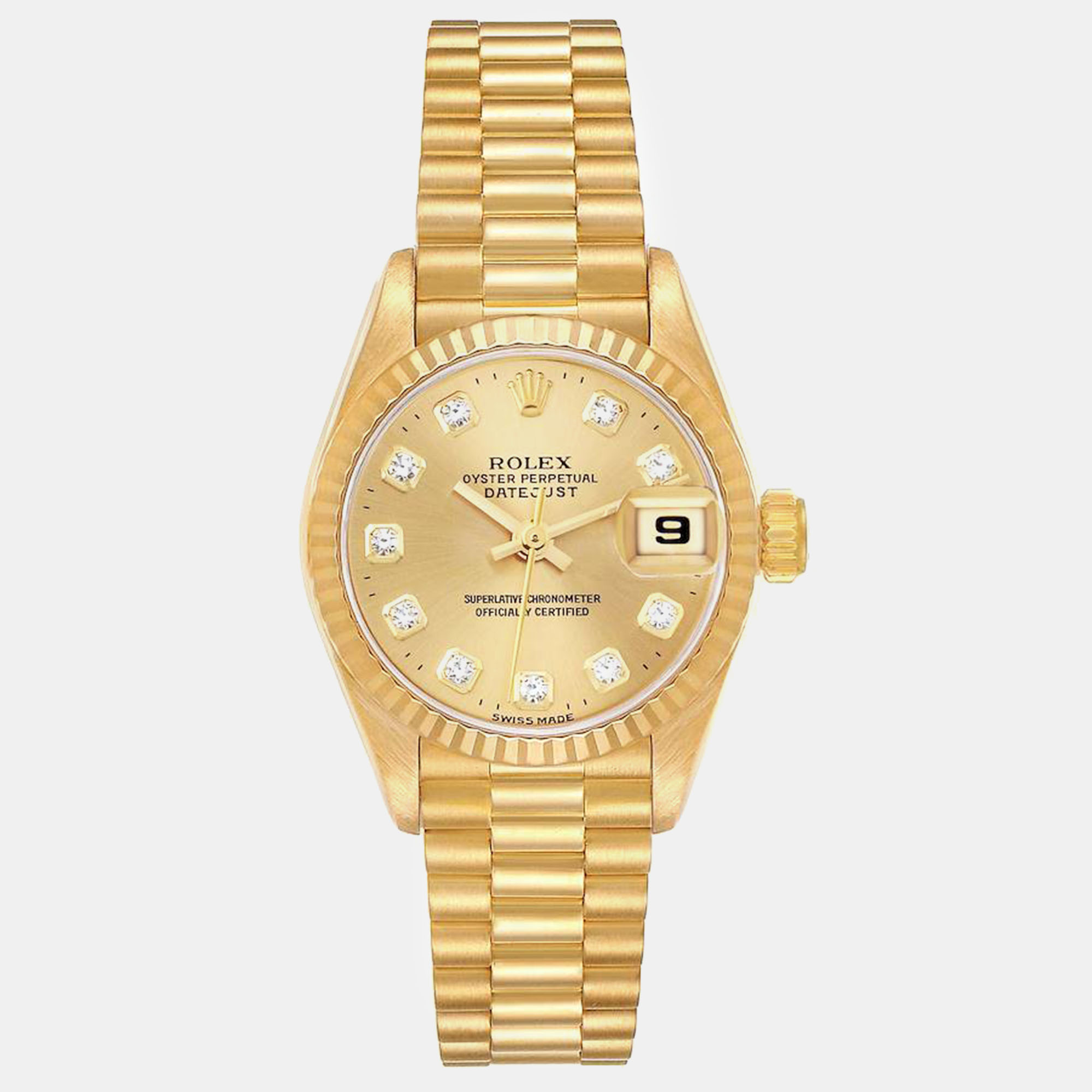 

Rolex Datejust President Diamond Dial Yellow Gold Ladies Watch 26 mm