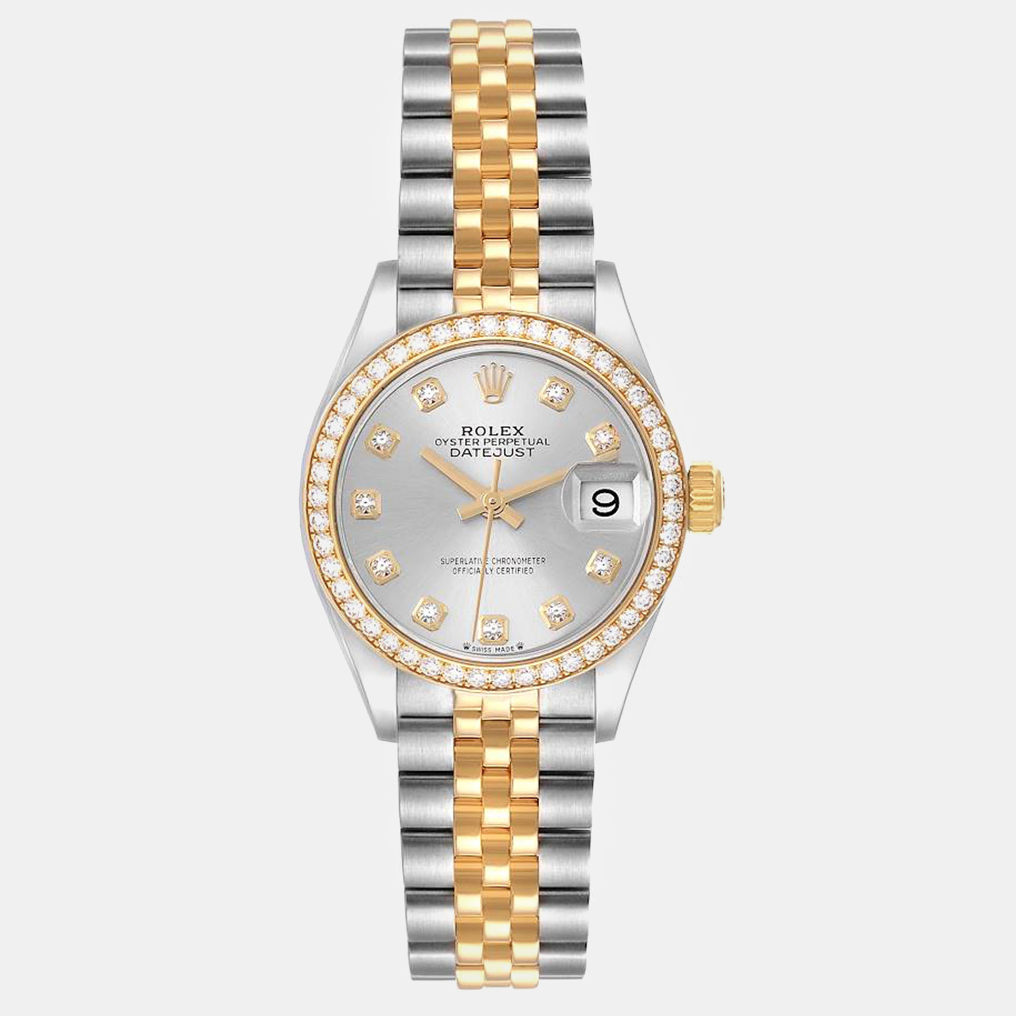 

Rolex Datejust Steel Yellow Gold Diamond Ladies Watch 28 mm, Silver