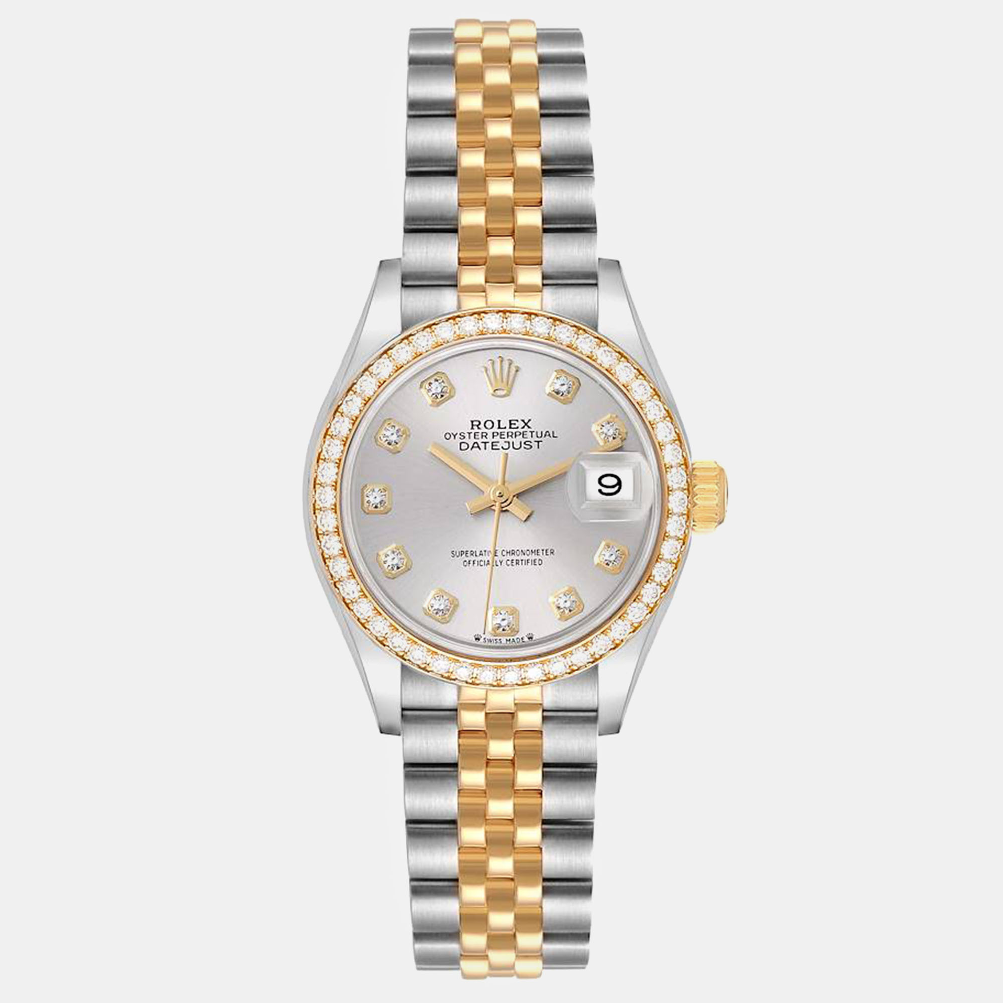 

Rolex Datejust Steel Yellow Gold Diamond Ladies Watch 28 mm, Silver