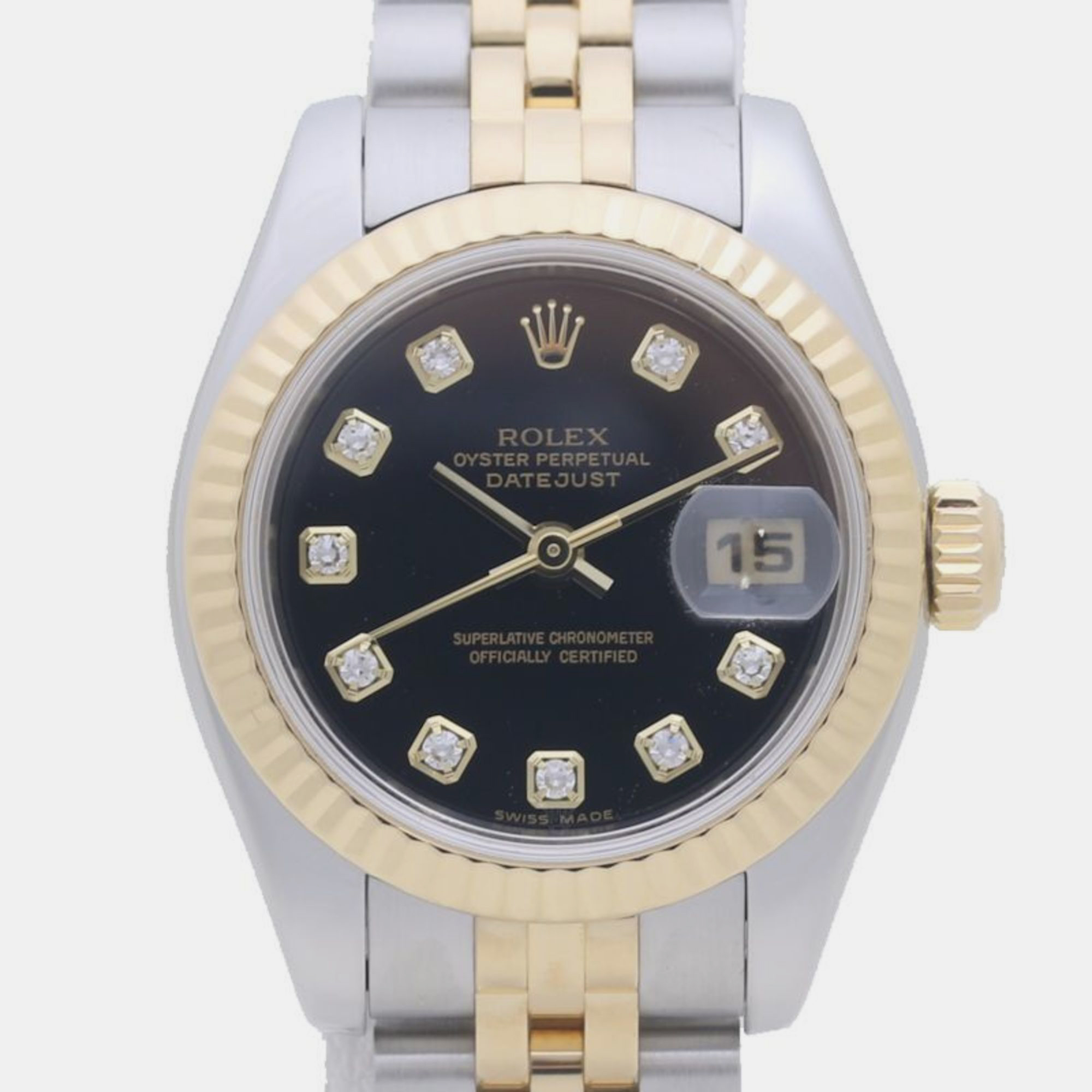 

Rolex Black 18k Yellow Gold Stainless Steel Datejust Automatic Women's Wristwatch 26 mm