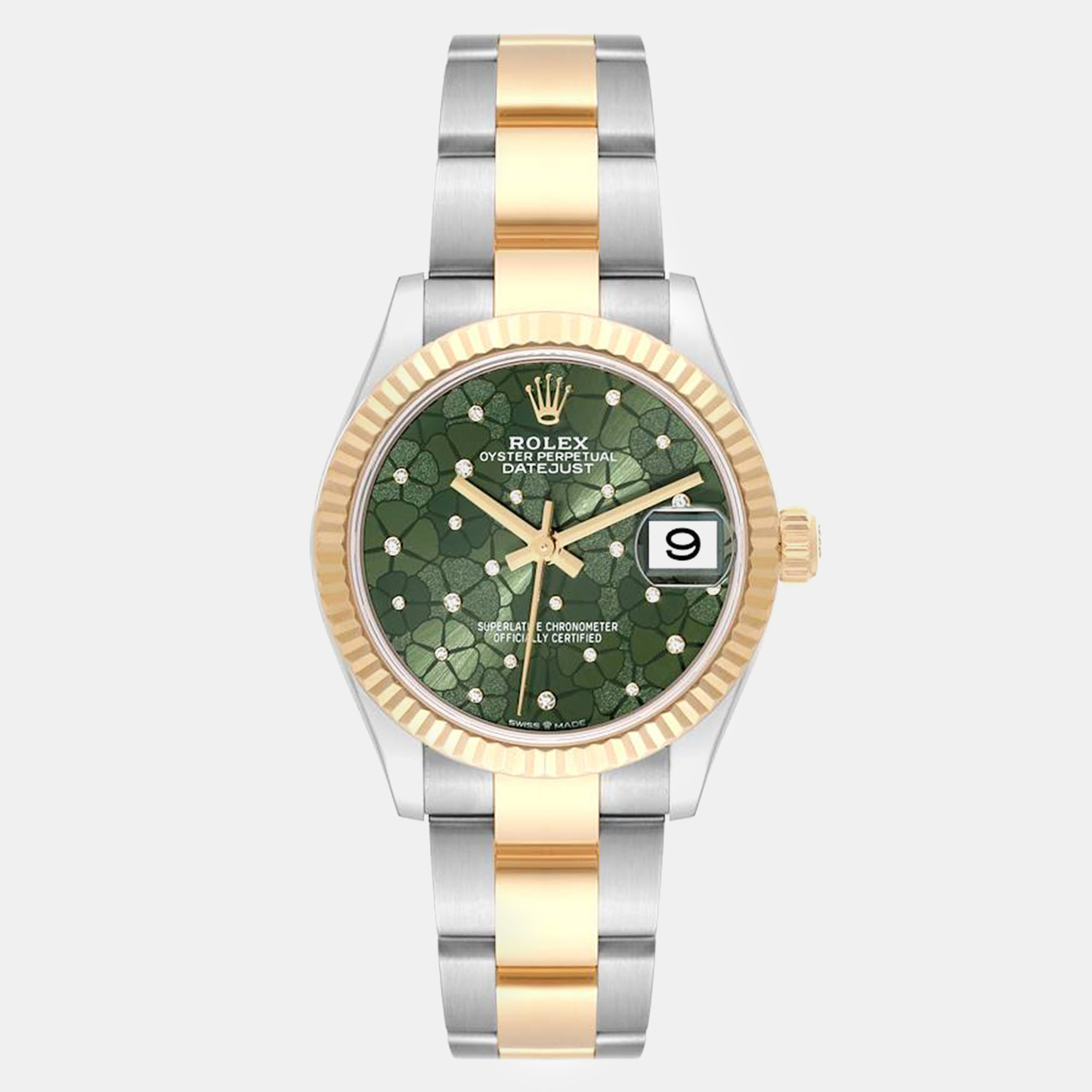 

Rolex Datejust Midsize Steel Yellow Gold Diamond Dial Ladies Watch 31 mm, Green
