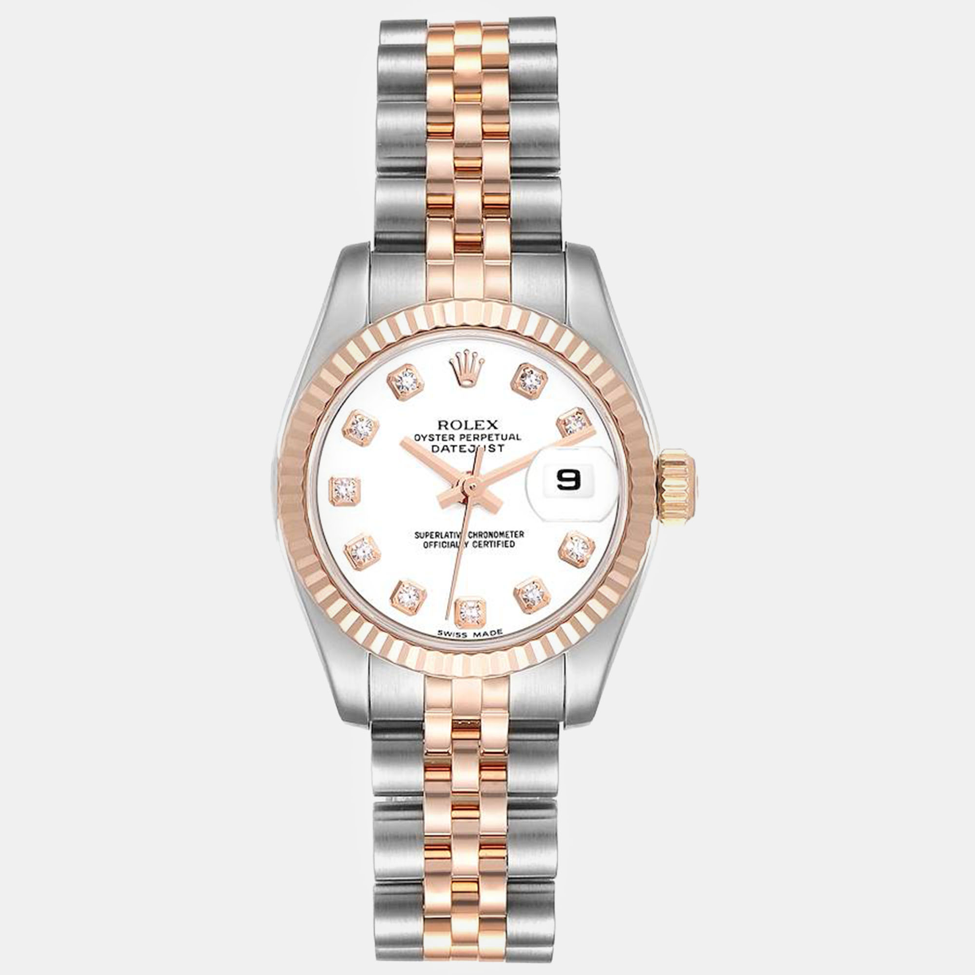 

Rolex Datejust Steel Rose Gold White Diamond Dial Ladies Watch 26 mm