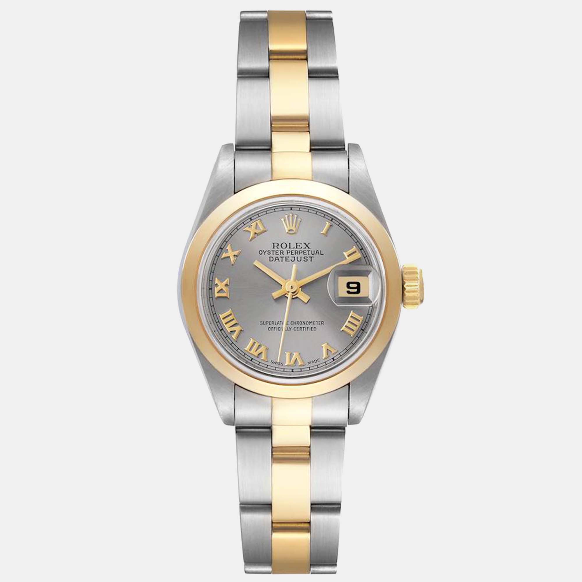 

Rolex Datejust Steel Yellow Gold Smooth Bezel Slate Dial Ladies Watch 26 mm, Grey