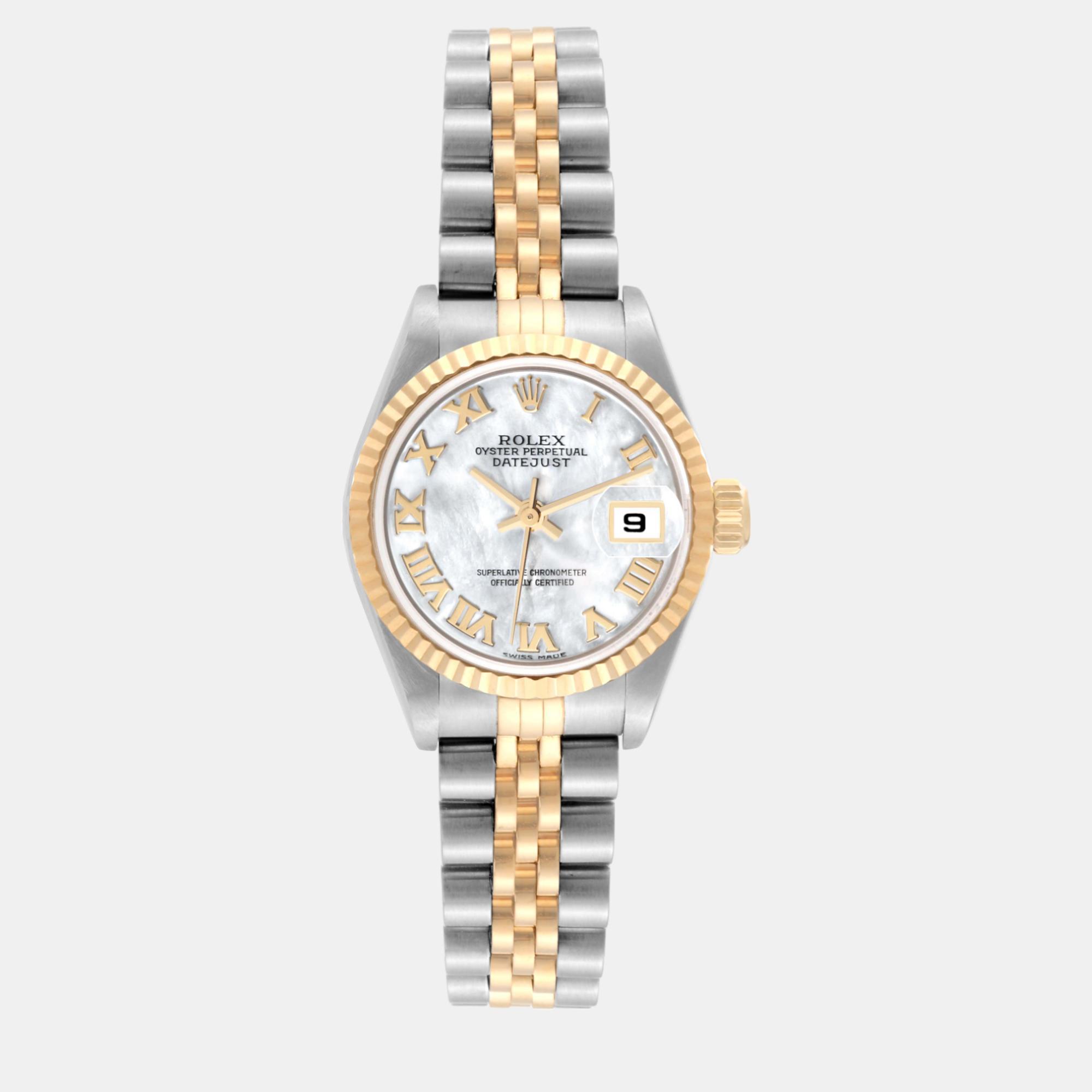 

Rolex Datejust Steel Yellow Gold Mother of Pearl Dial Ladies Watch 26 mm, White