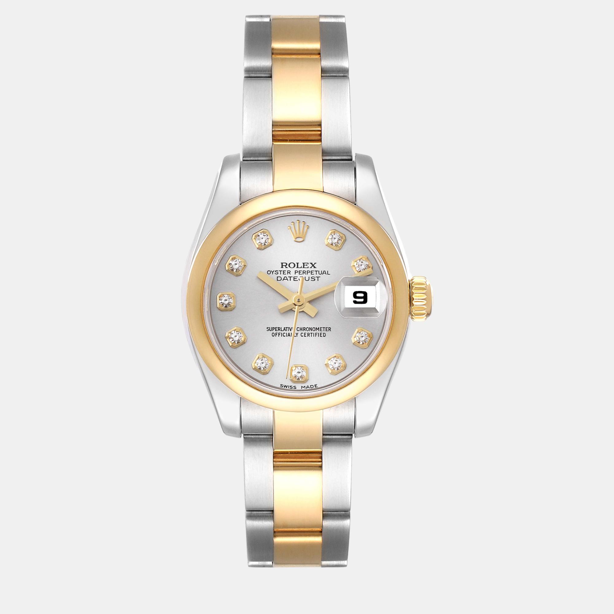 

Rolex Datejust Silver Diamond Dial Steel Yellow Gold Ladies Watch 26 mm