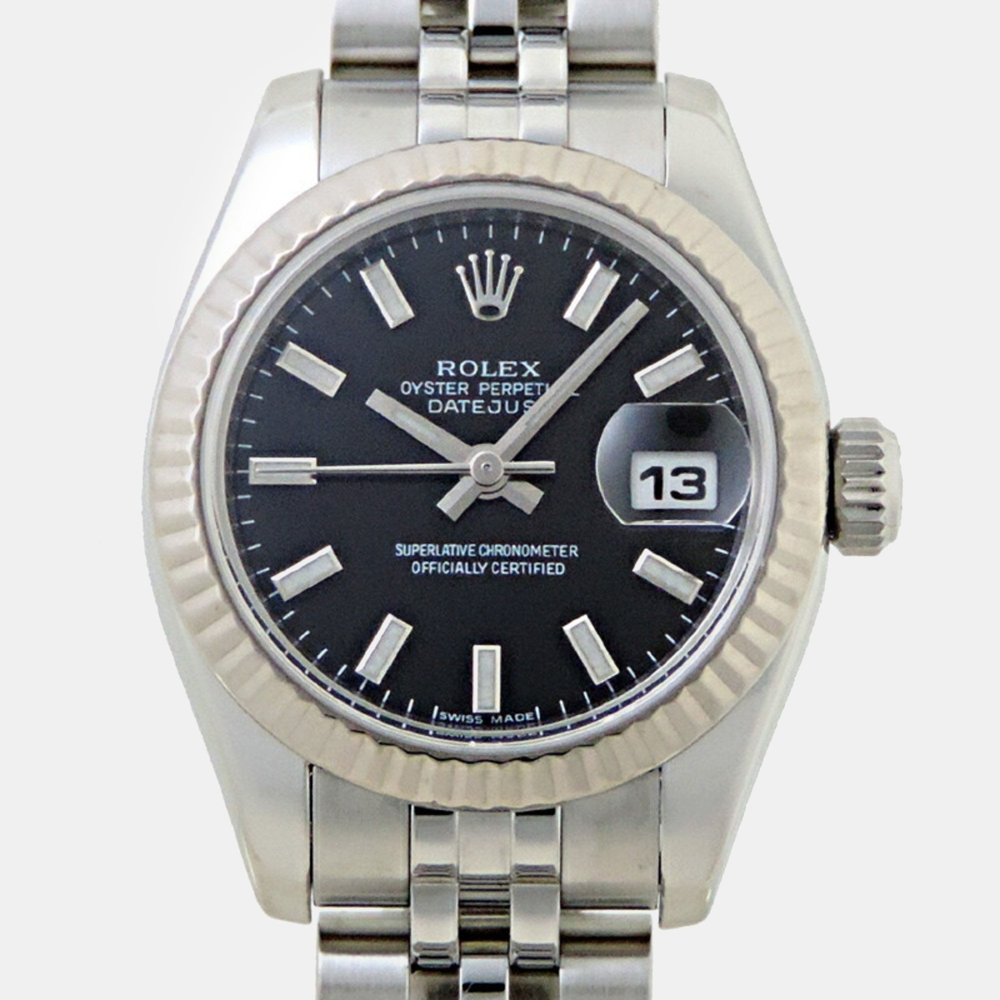 

Rolex Black Stainless Steel Datejust 179174 Automatic Women's Wristwatch 26 mm