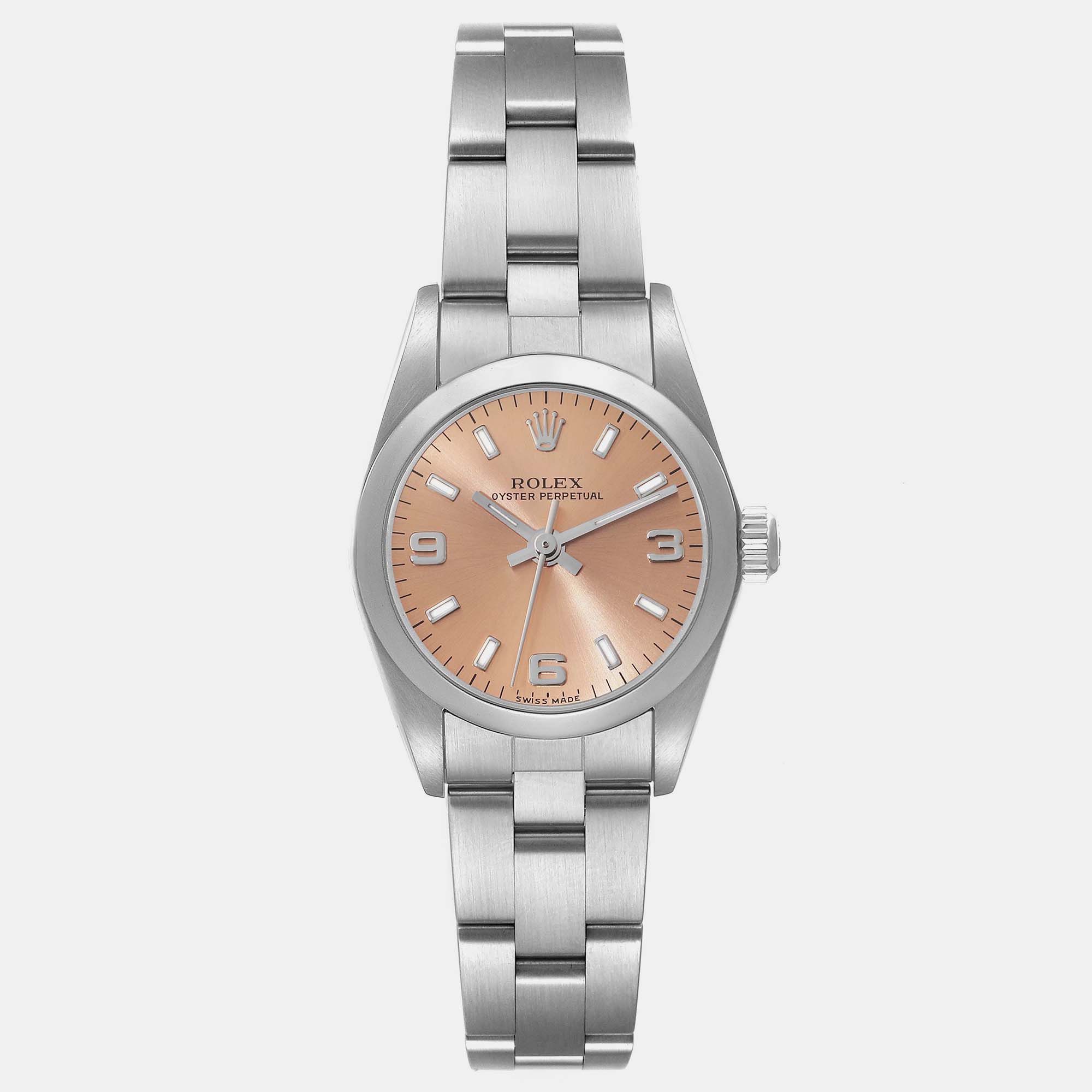 

Rolex Oyster Perpetual Salmon Dial Steel Ladies Watch 24 mm, Orange