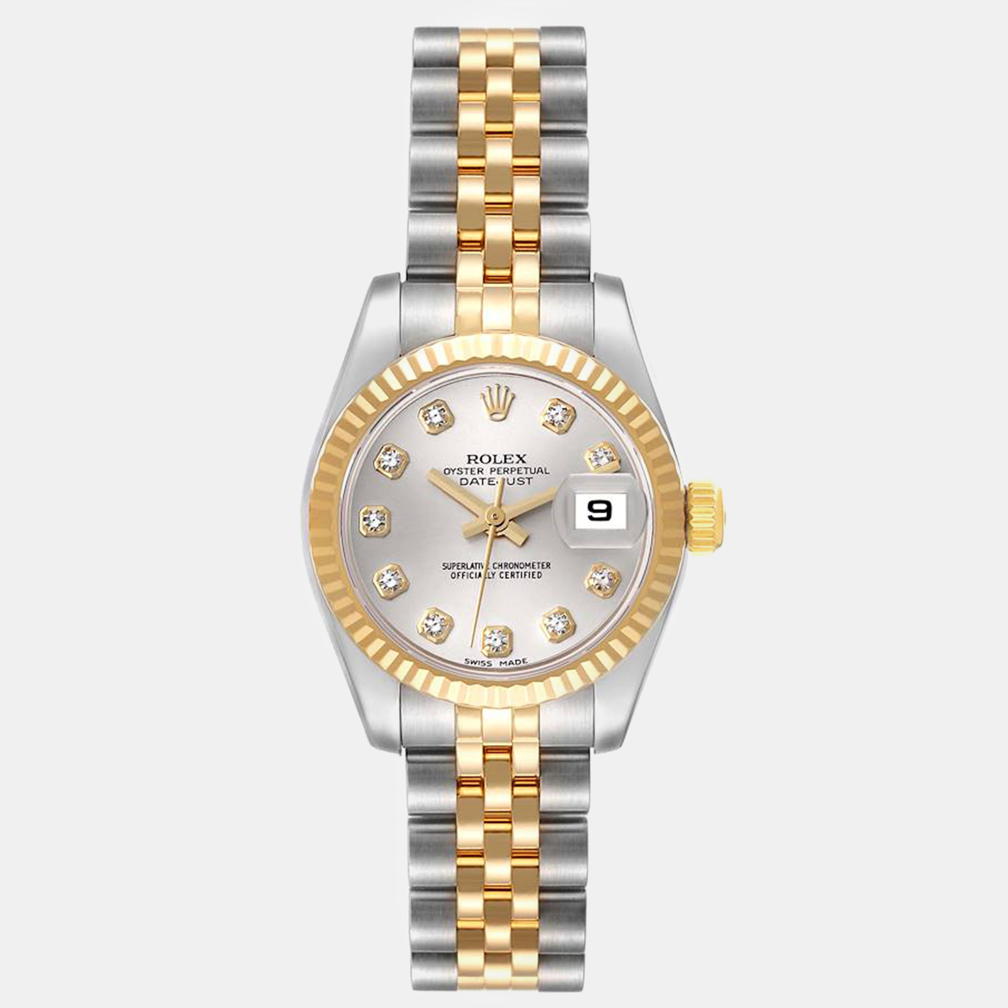 

Rolex Datejust Steel Yellow Gold Diamond Dial Ladies Watch 26 mm, Silver
