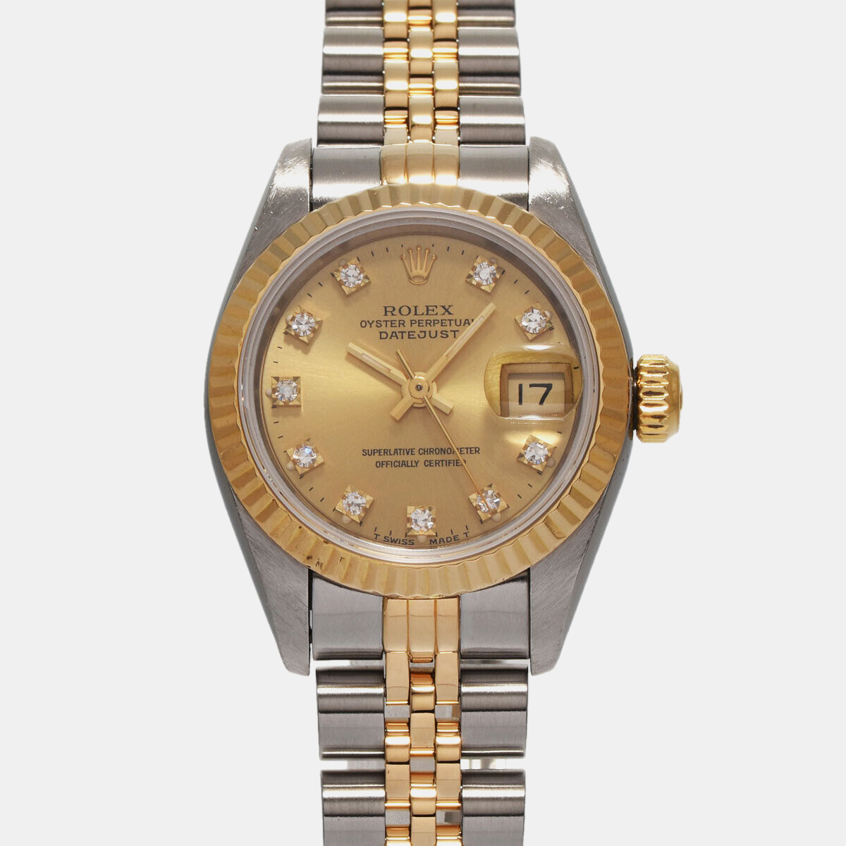 

Rolex Champagne Diamond 18k Yellow Gold Stainless Steel Datejust 69173 Automatic Women's Wristwatch 26 mm