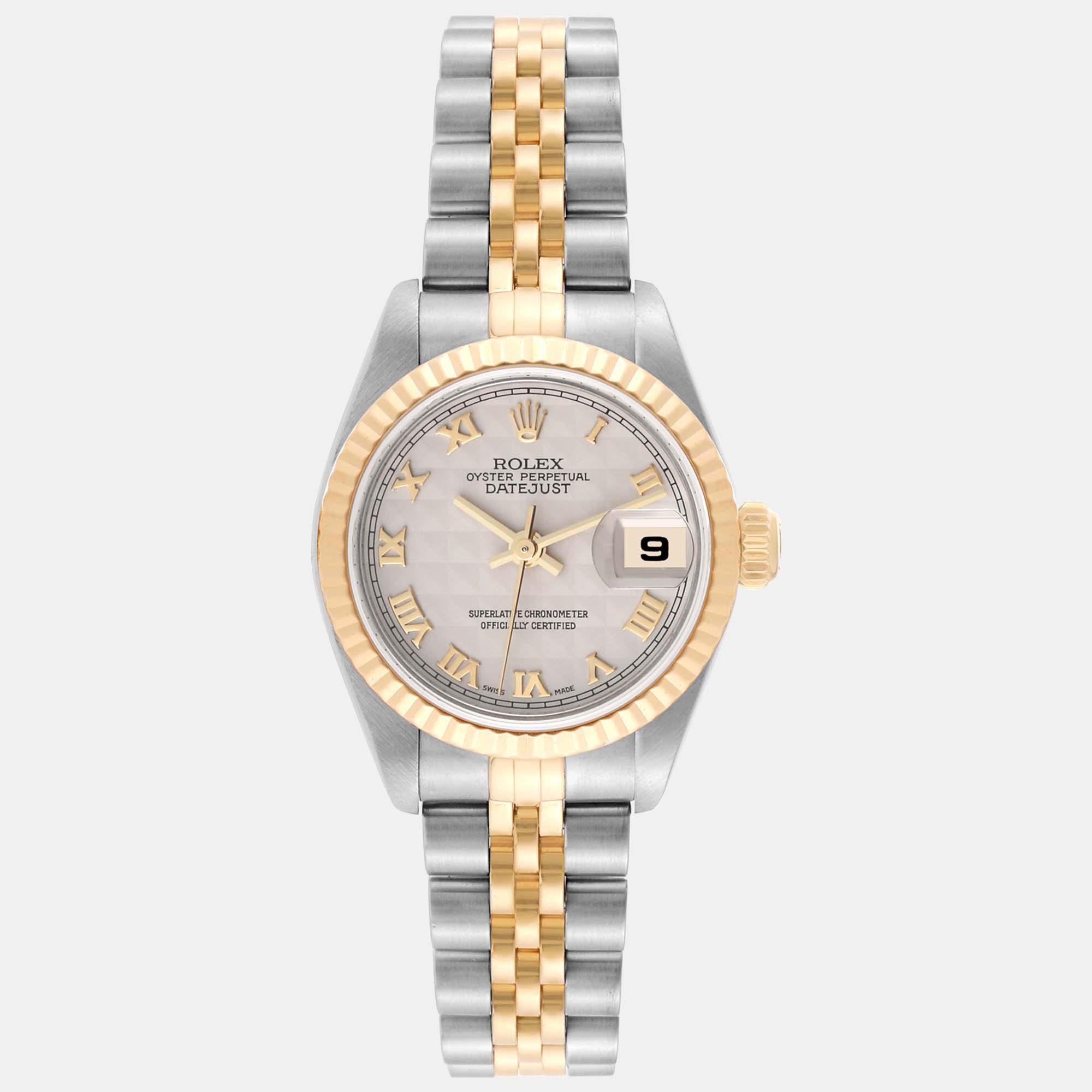 

Rolex Datejust Steel Yellow Gold Ivory Pyramid Dial Ladies Watch 79173 26 mm, Beige