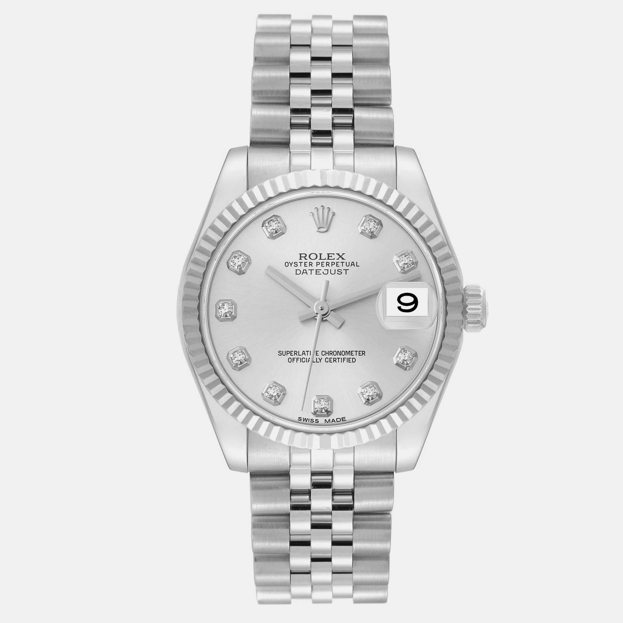 

Rolex Datejust Midsize Steel White Gold Diamond Dial Ladies Watch 31 mm, Silver