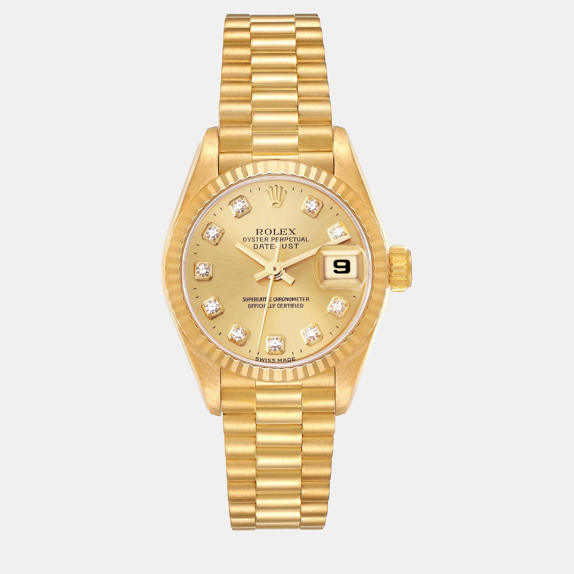 

Rolex Datejust President Diamond Dial Yellow Gold Ladies Watch 26.0 mm