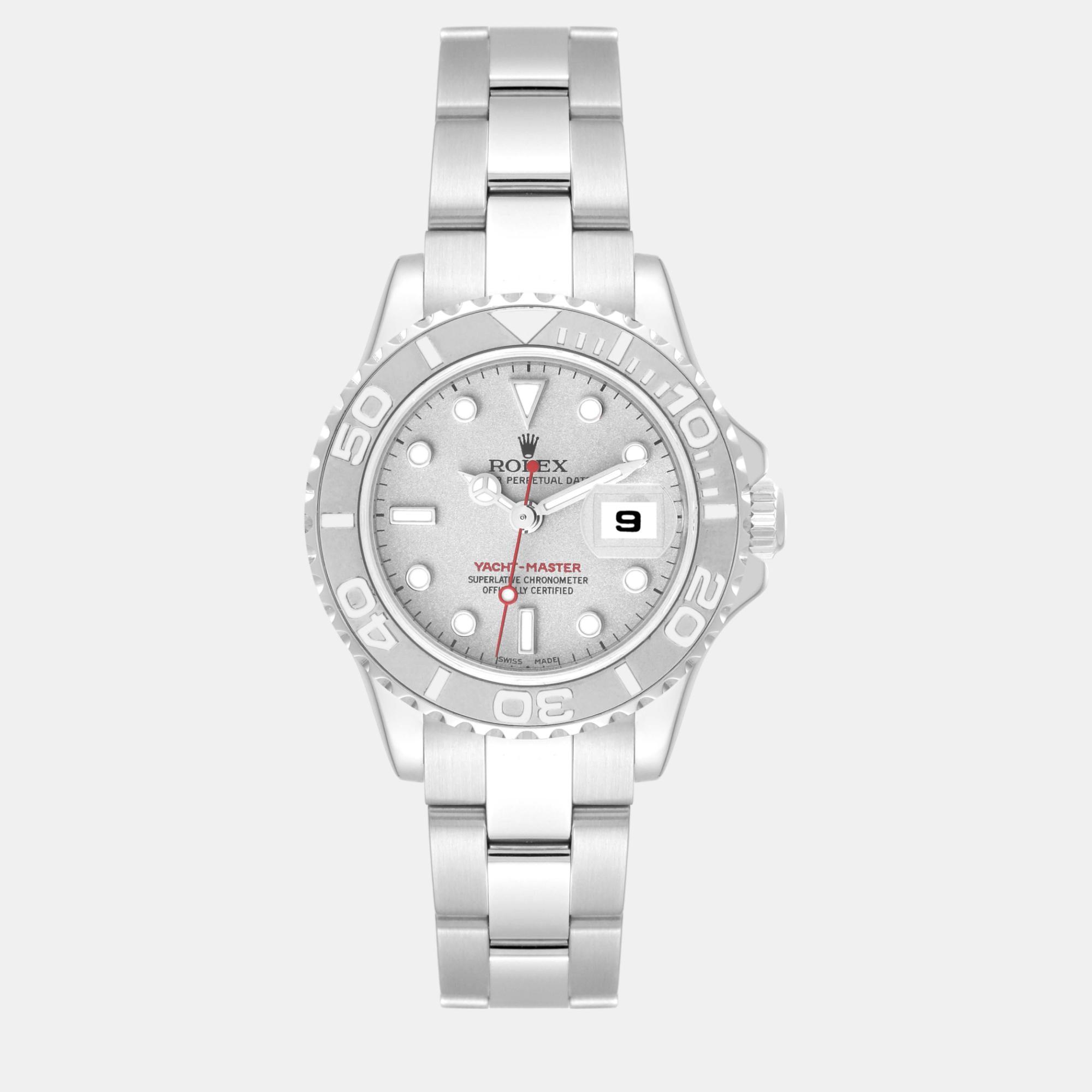 

Rolex Yachtmaster Steel Platinum Dial Bezel Ladies Watch 29 mm, Silver