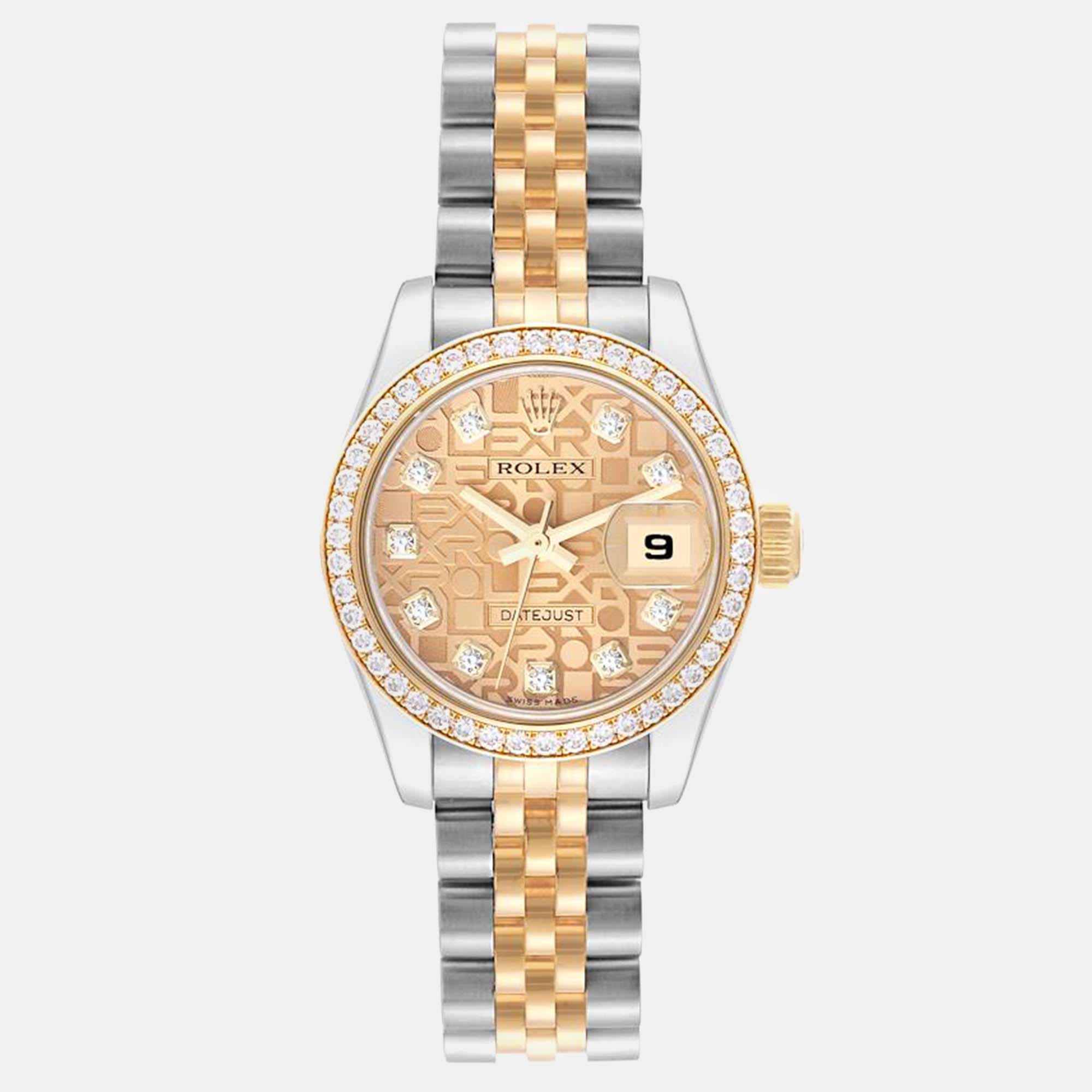 

Rolex Datejust 26 Steel Yellow Gold Diamond Dial Bezel Ladies Watch 179383 26 mm