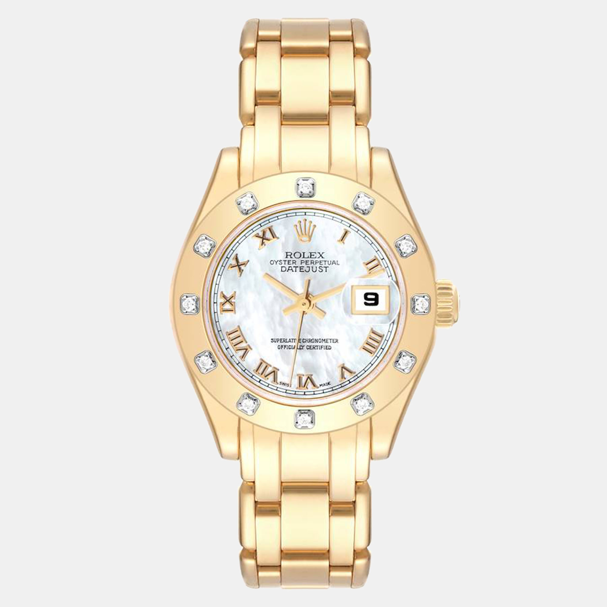 

Rolex Pearlmaster Yellow Gold White Dial Diamond Ladies Watch 80318 29 mm, Silver