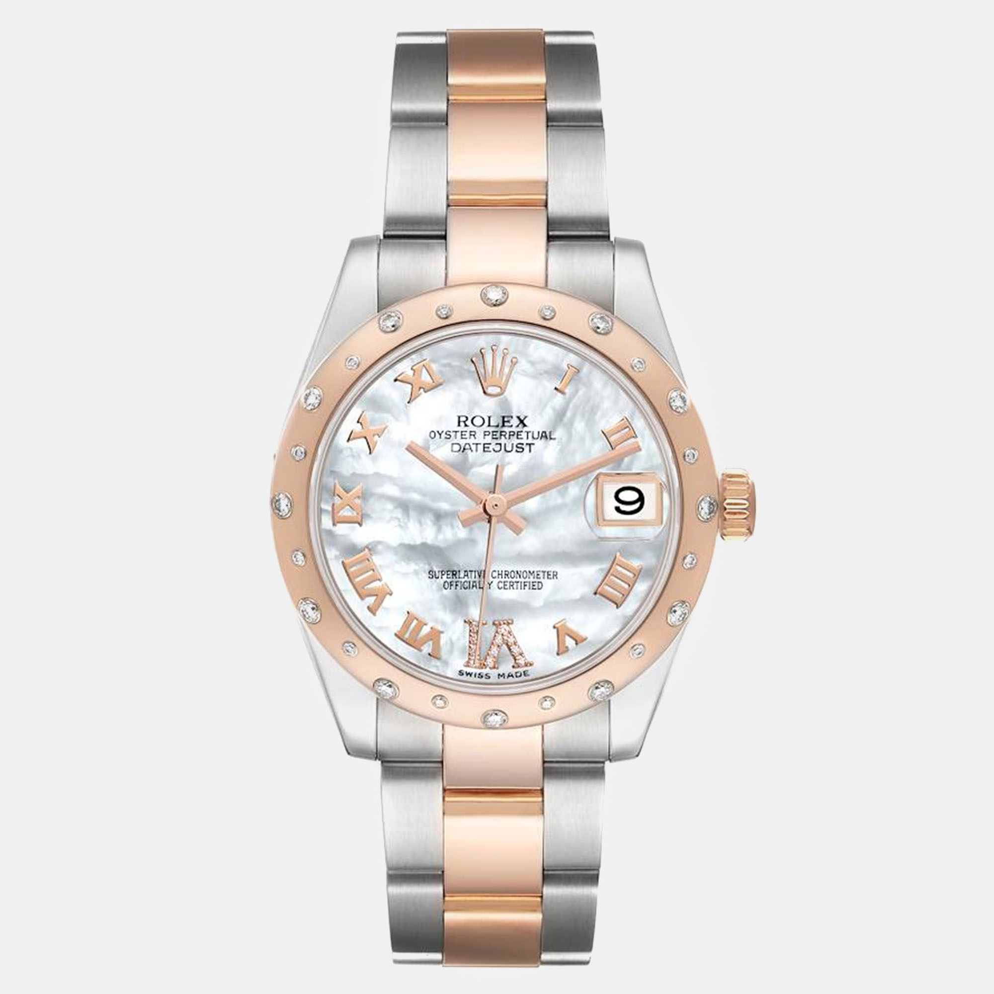 

Rolex Datejust Midsize Steel Rose Gold Diamond Ladies Watch 178341 31 mm, Silver