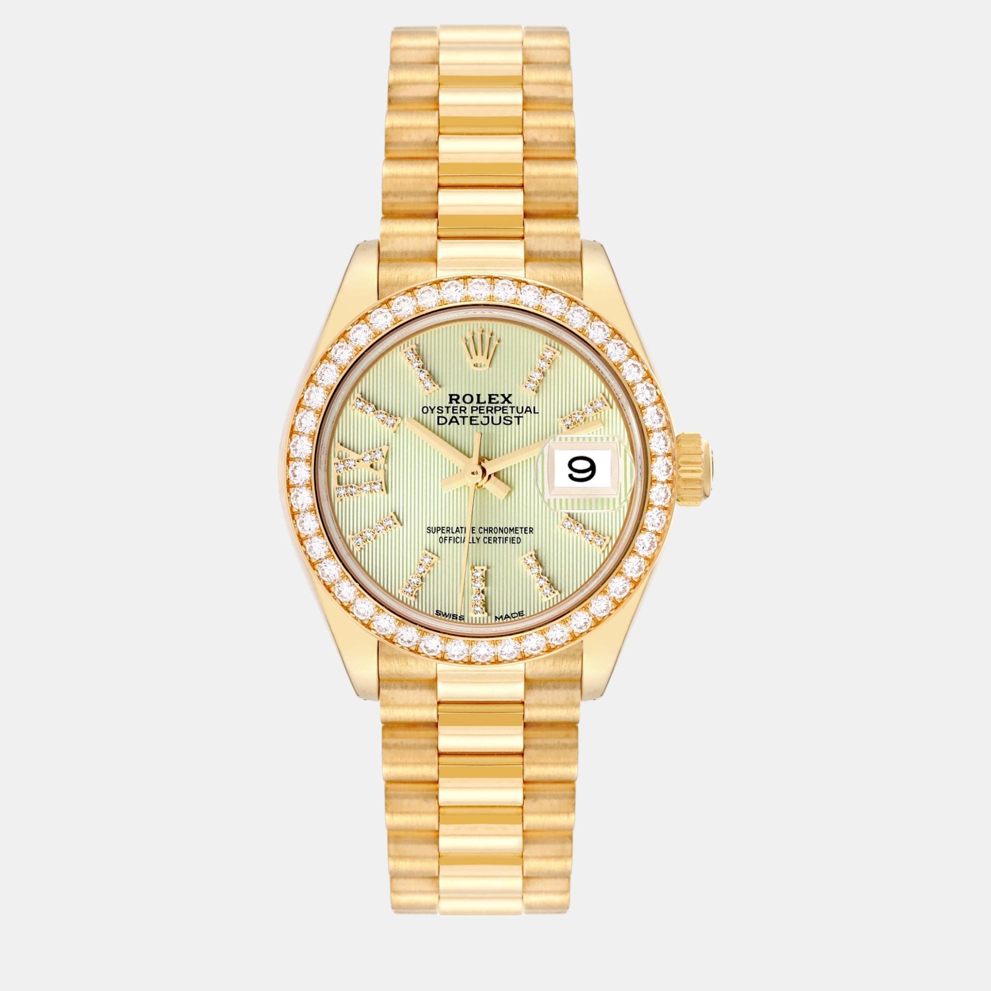 

Rolex Datejust President Yellow Gold Diamond Bezel Ladies Watch 28 mm, Green