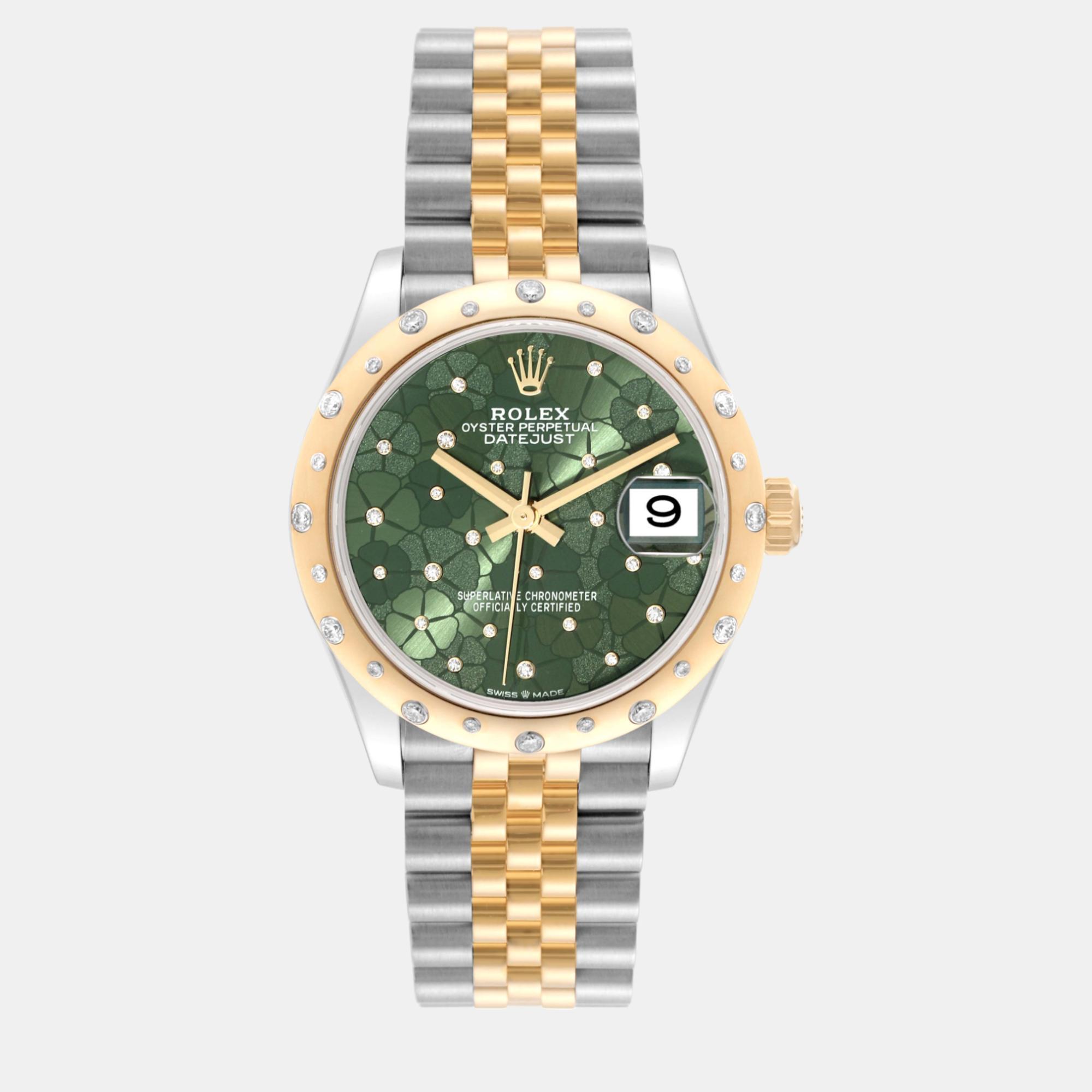 

Rolex Datejust Midsize Steel Yellow Gold Diamond Ladies Watch 31 mm, Green