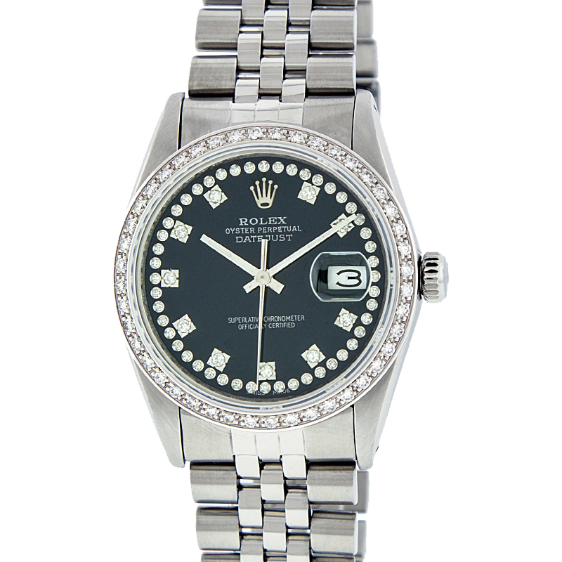 مملوكة مسبقًا Rolex Black Diamonds and Stainless Steel Datejust Women's Wristwatch 36MM