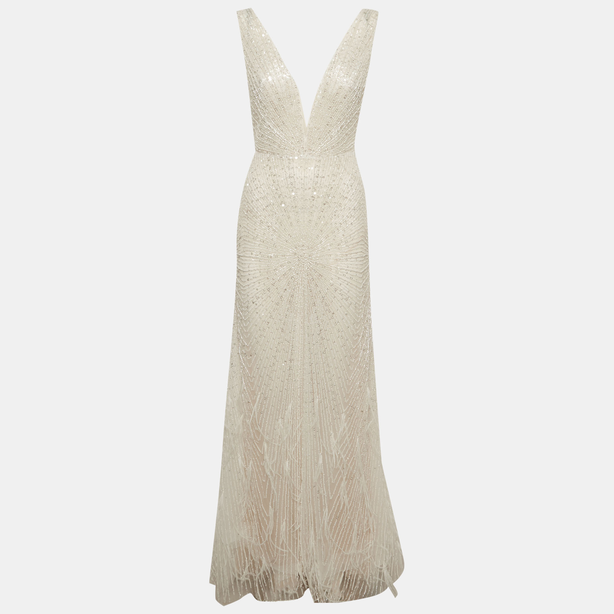 

Romanova Atelier White Tulle Embellished Deborah Feathers Mermaid Dress M