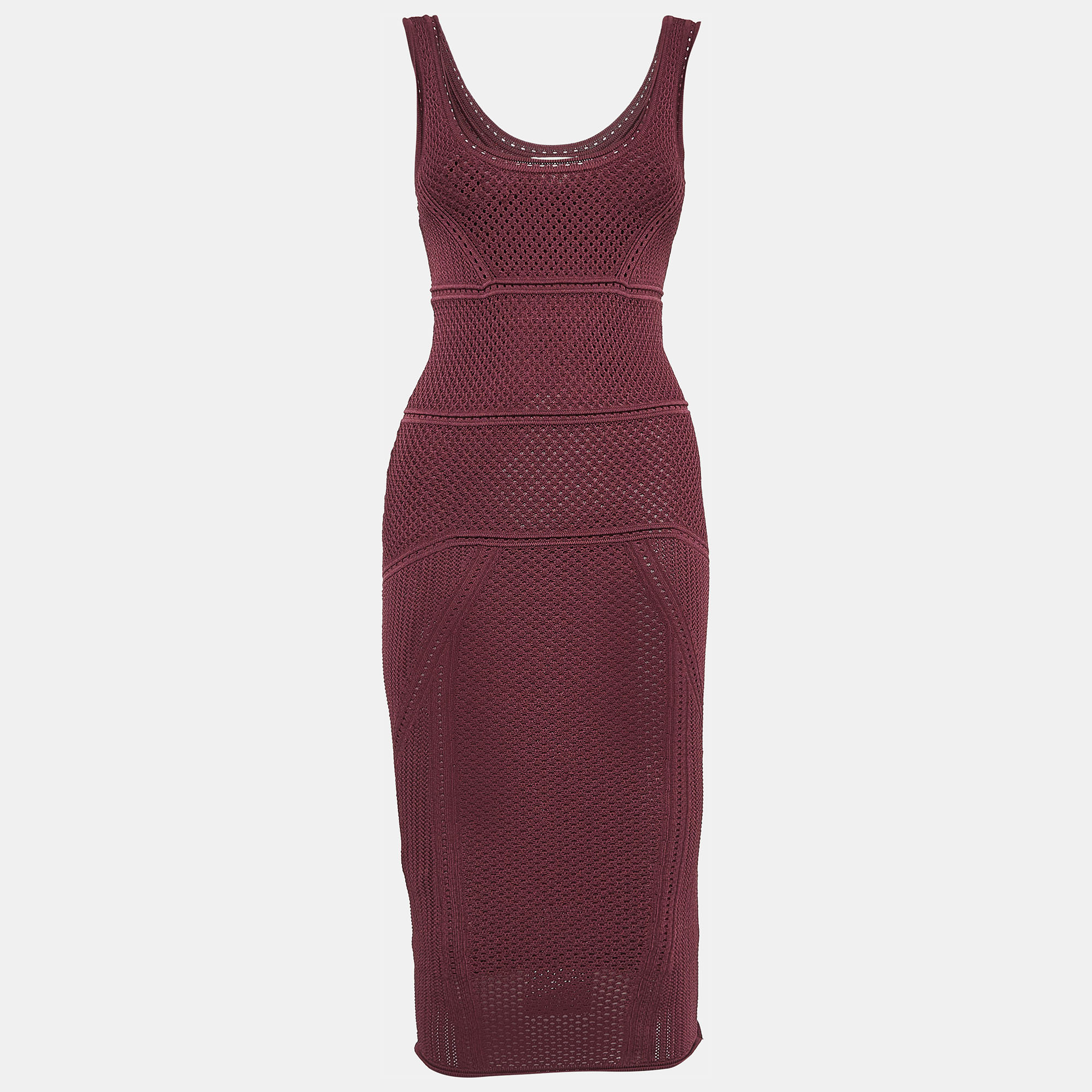 

Ronny Kobo Burgundy Macrame Knit Midi Bodycon Dress S