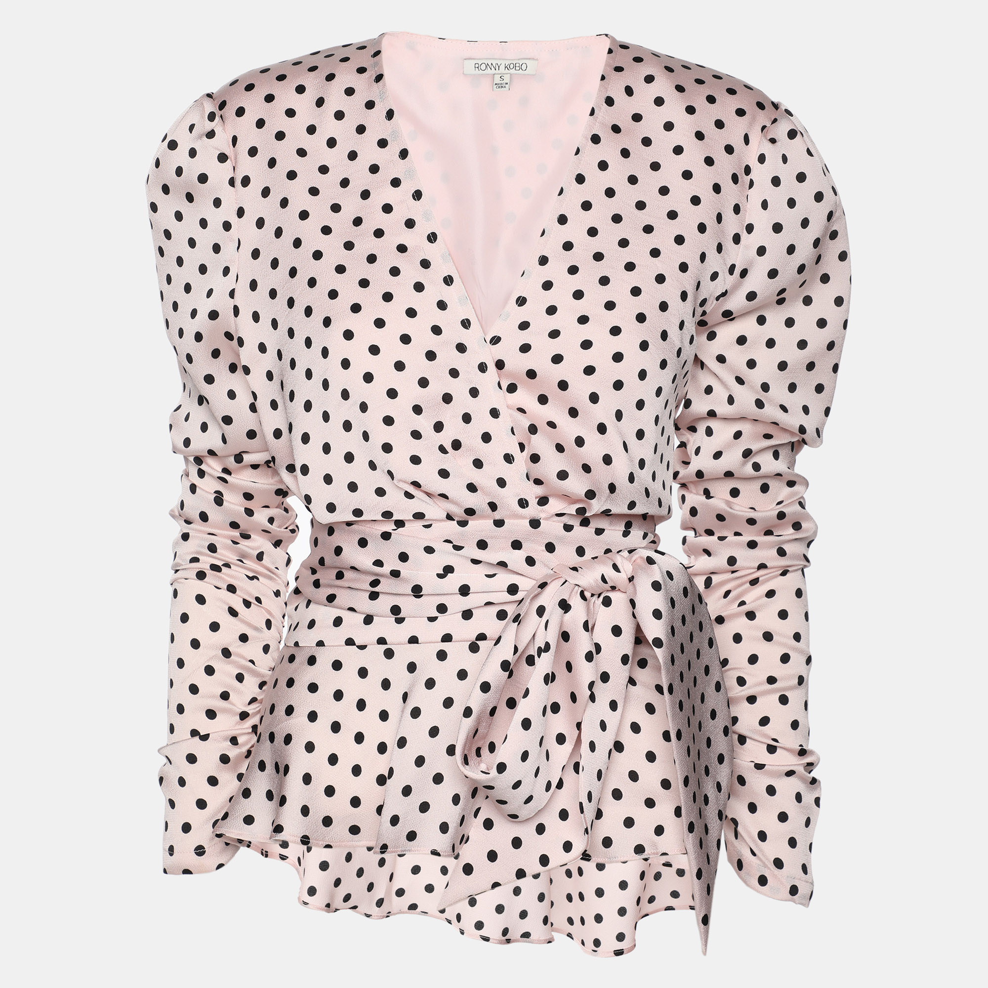 

Ronny Kobo Pink Polka Dot Print Crepe Annabelle Top S