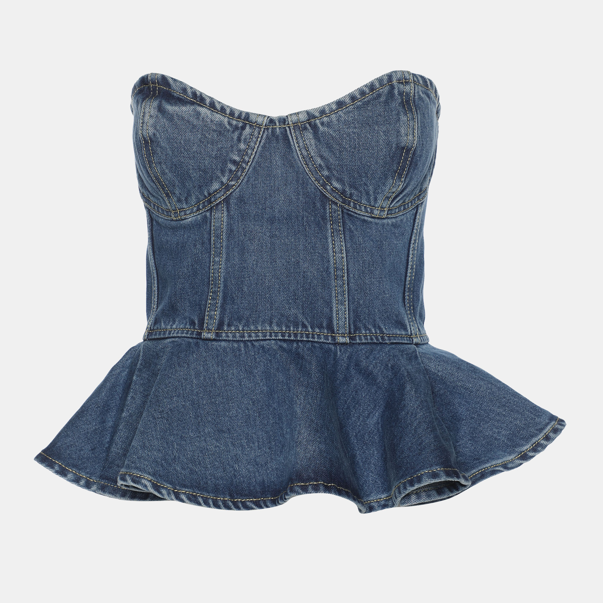 

Ronny Kobo Blue Denim Dallas Strapless Bustier Top M