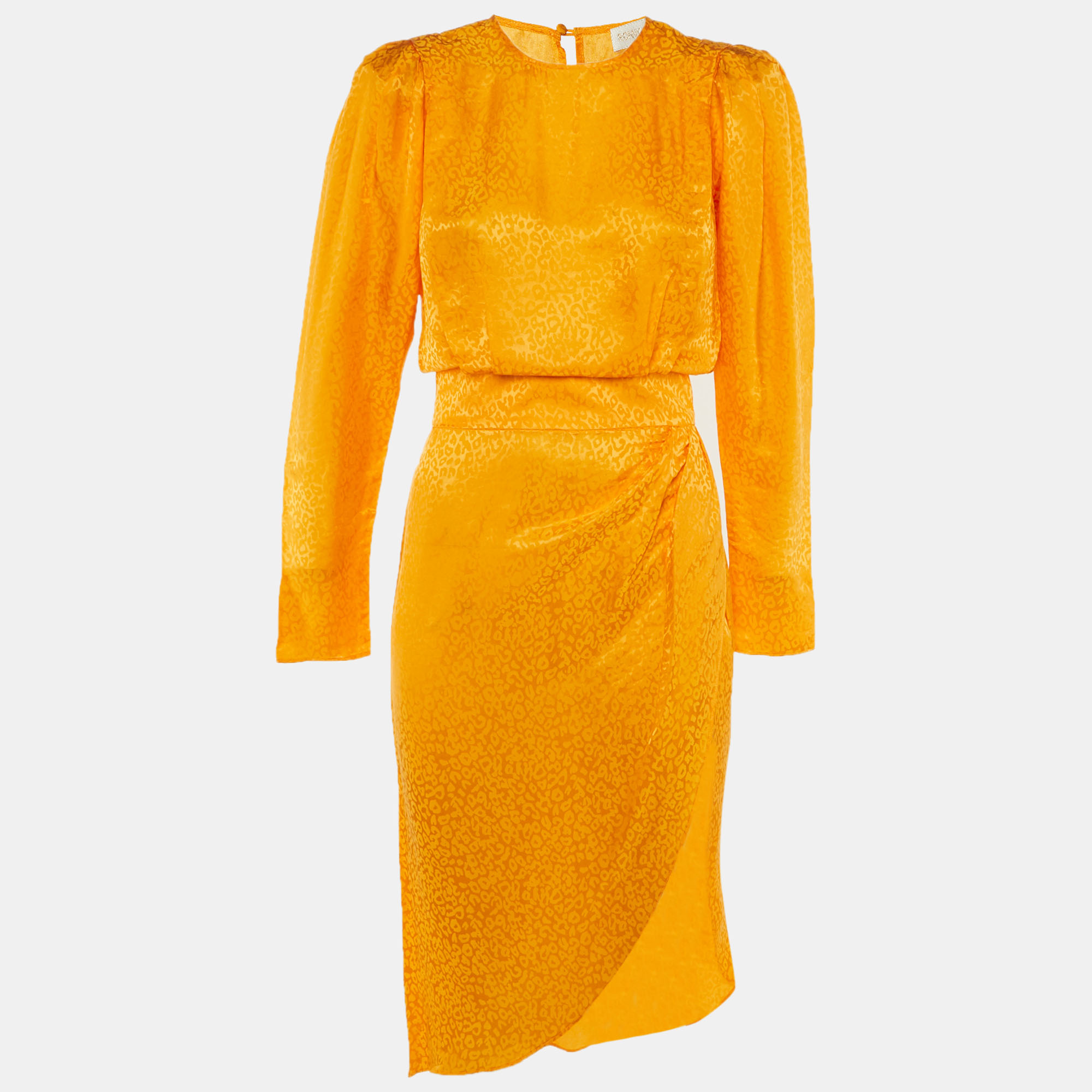 RONNY KOBO Pre-owned Marigold Orange Satin Jacquard Asymmetrical Midi Dress S