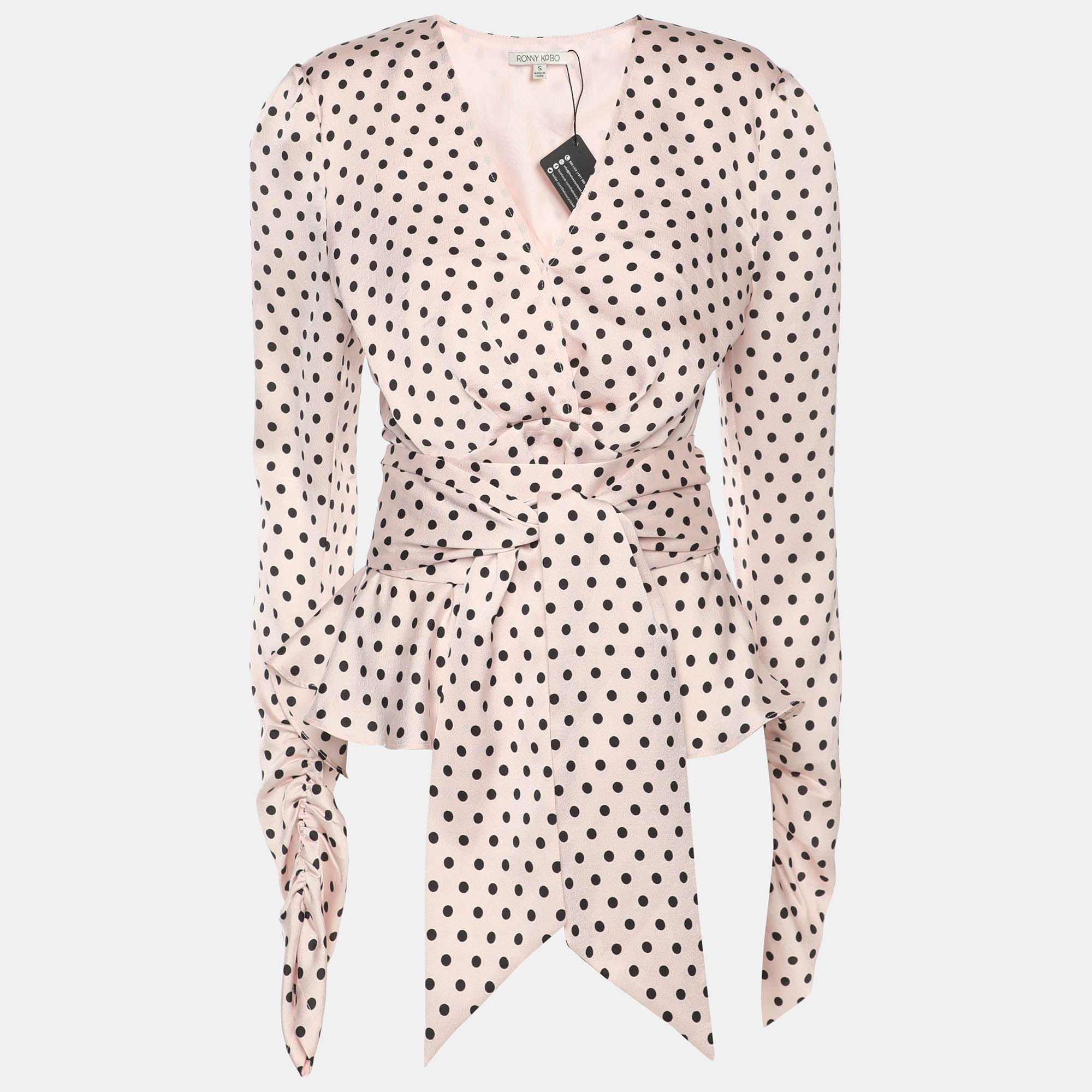 

Ronny Kobo Pink/Black Polka Dot Print Polyester Top S